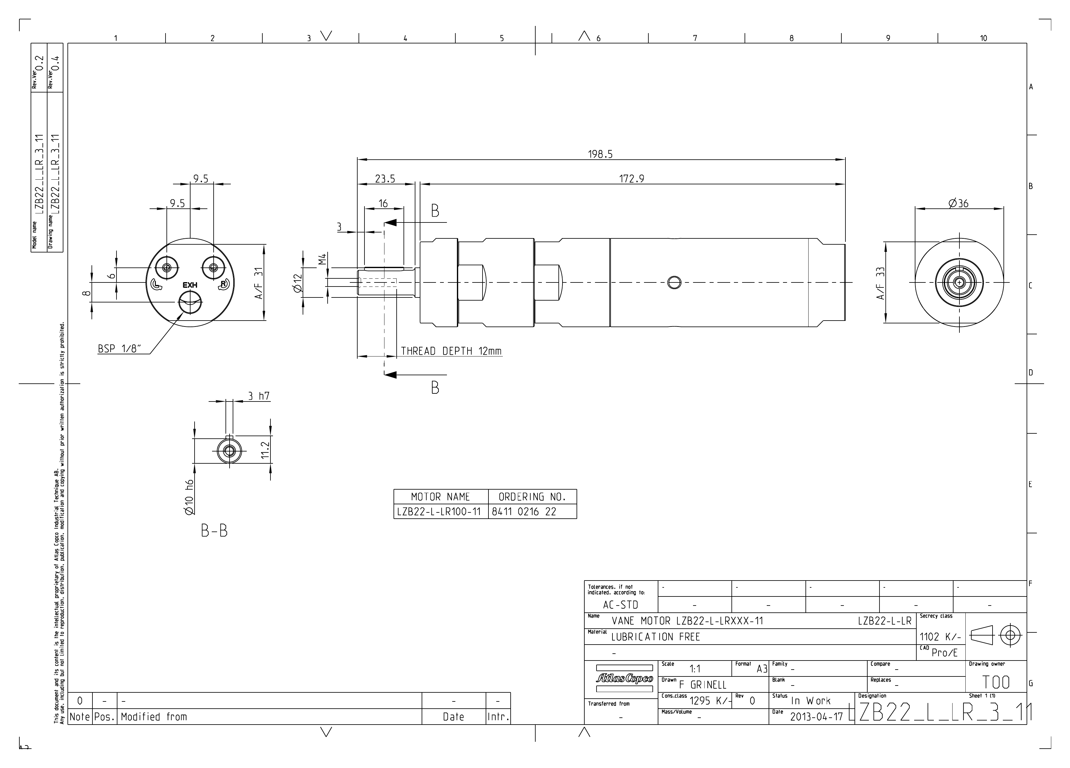 Atlas Copco LZB22-L-LR100-11 dimensional drawing