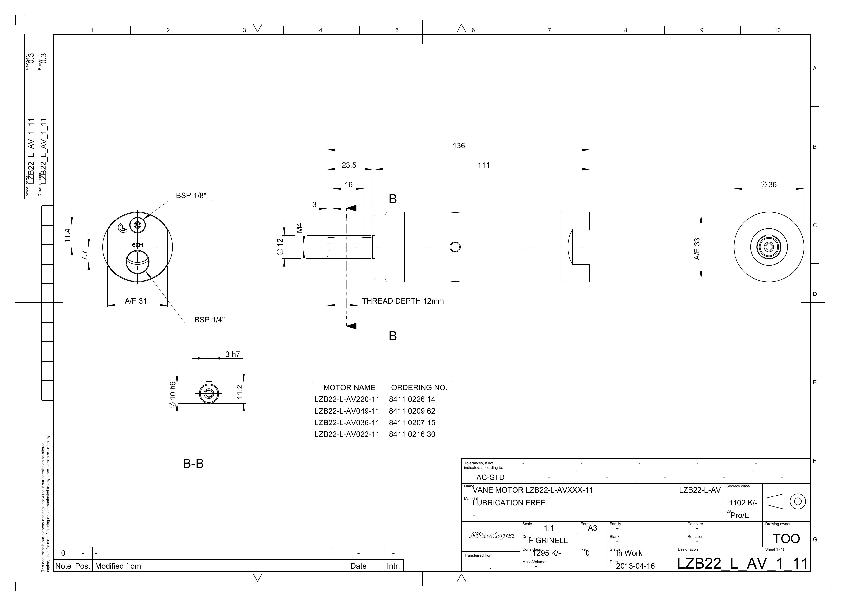 Atlas Copco LZB22-L-AV022-11 dimensional drawing