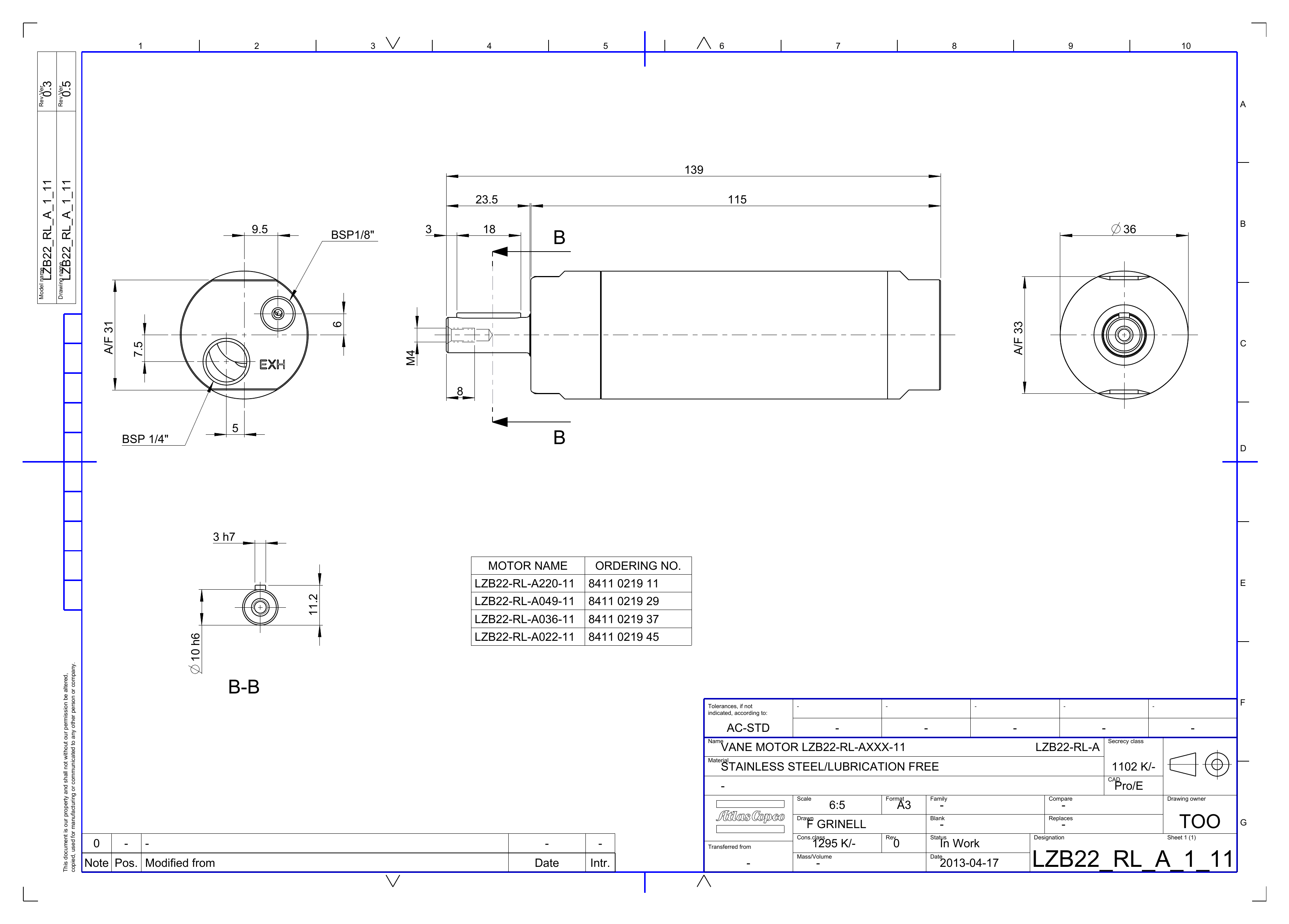 Atlas Copco LZB22-RL-A049-11 dimensional drawing