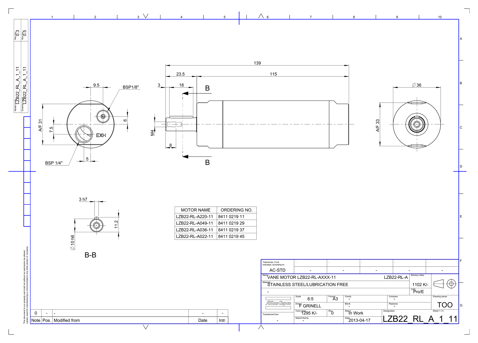 Atlas Copco LZB22-RL-A022-11 dimensional drawing