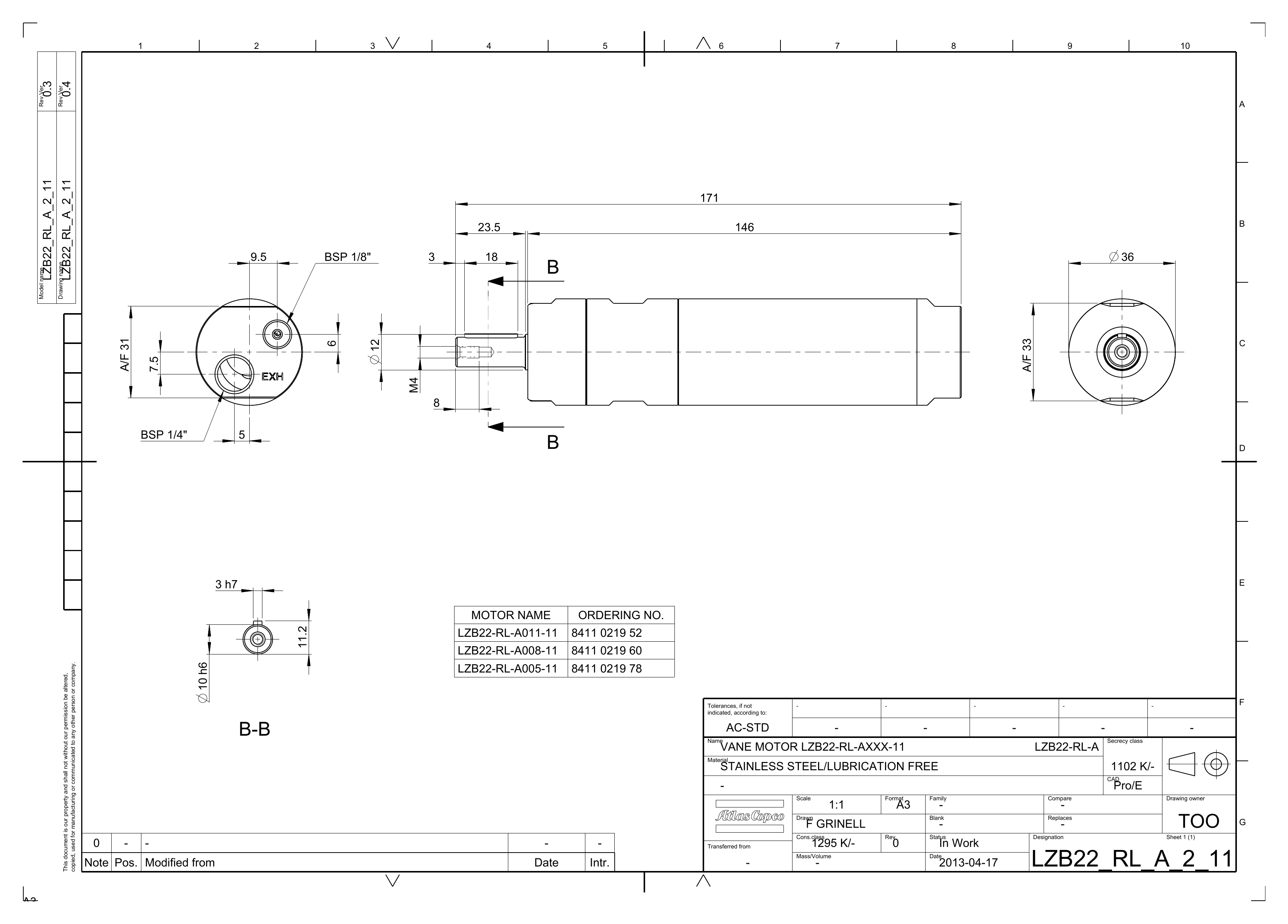 Atlas Copco LZB22-RL-A005-11 dimensional drawing
