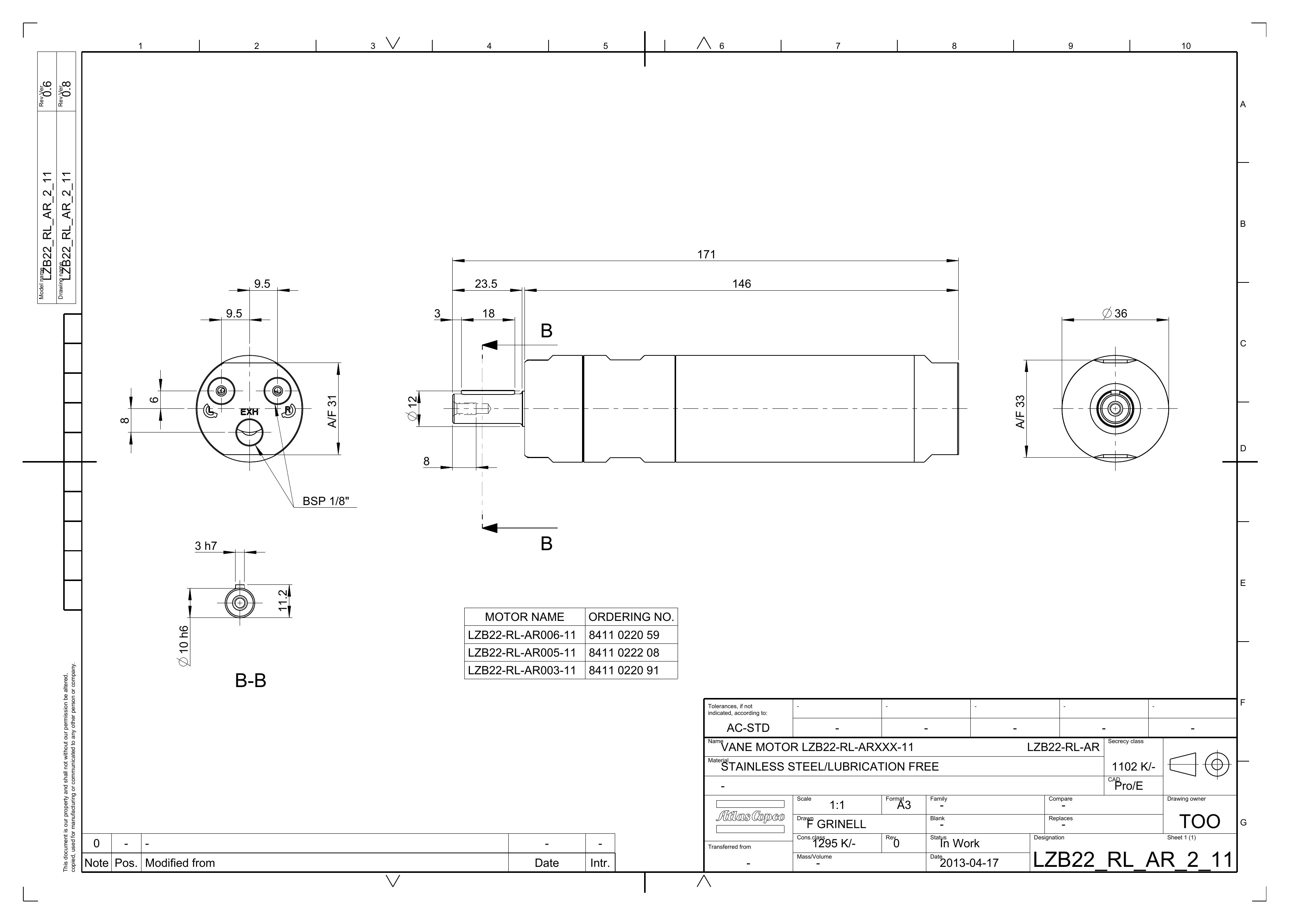 Atlas Copco LZB22-RL-AR006-11 dimensional drawing