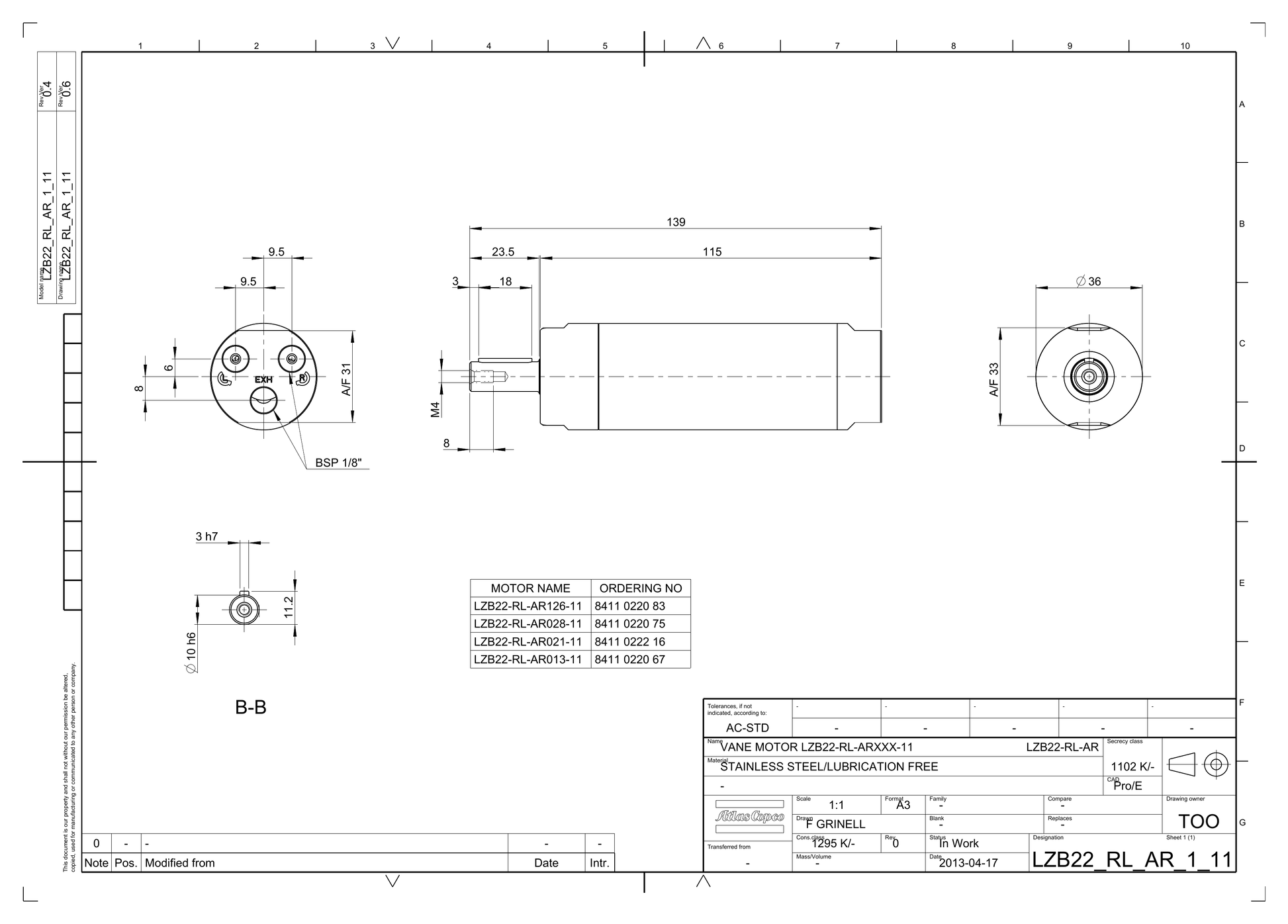 Atlas Copco LZB22-RL-AR126-11 dimensional drawing