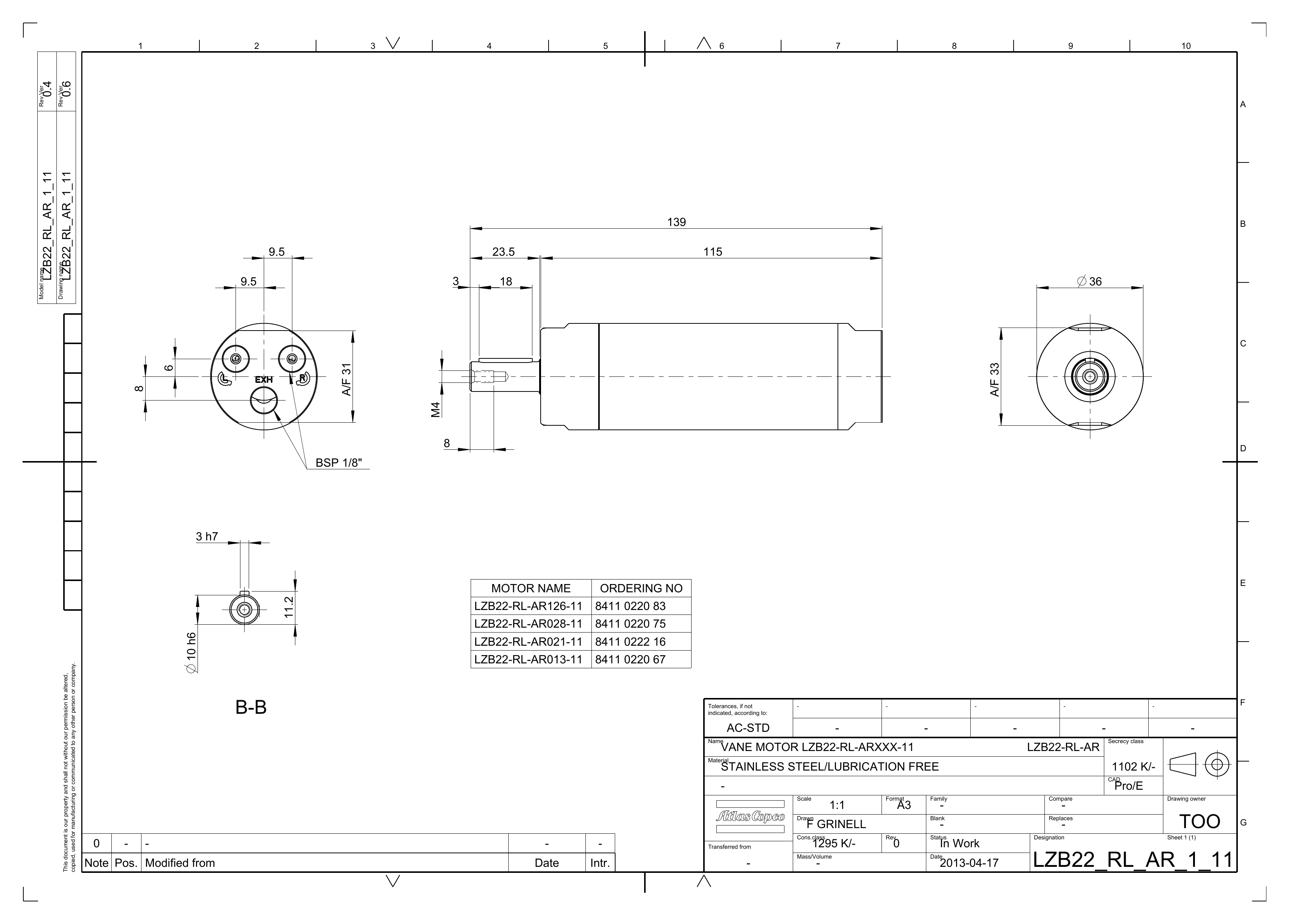 Atlas Copco LZB22-RL-AR126-11 dimensional drawing