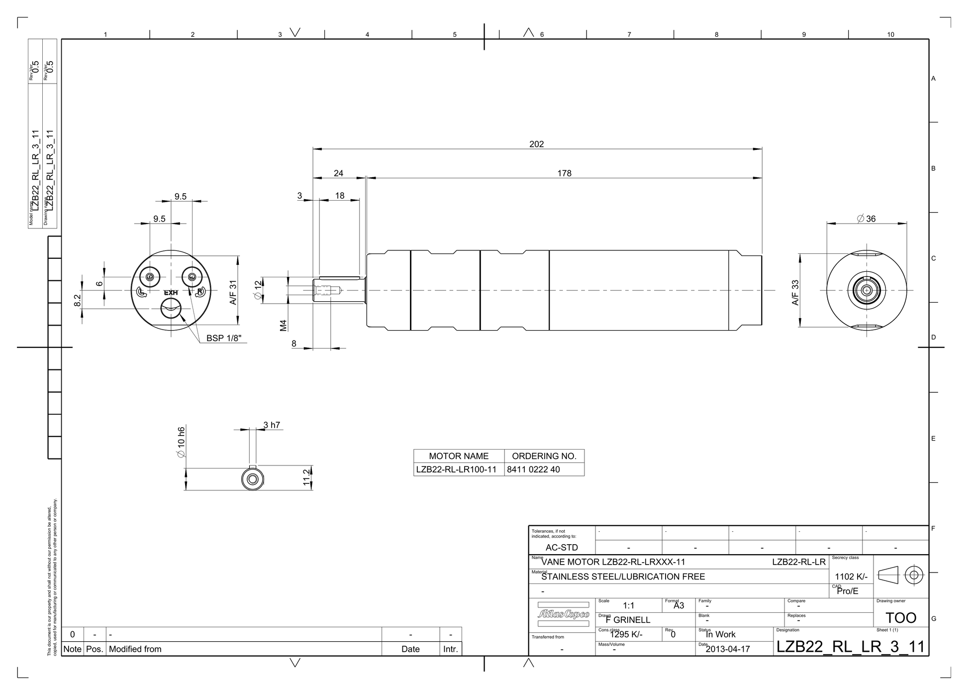Atlas Copco LZB22-RL-LR100-11 dimensional drawing