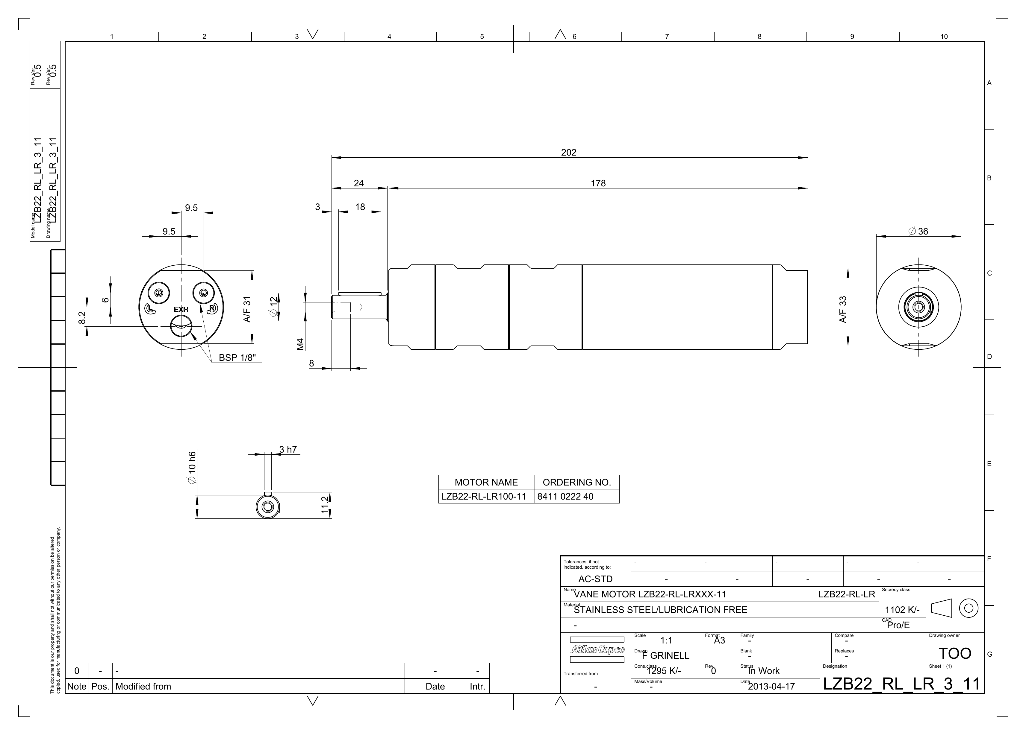 Atlas Copco LZB22-RL-LR100-11 dimensional drawing