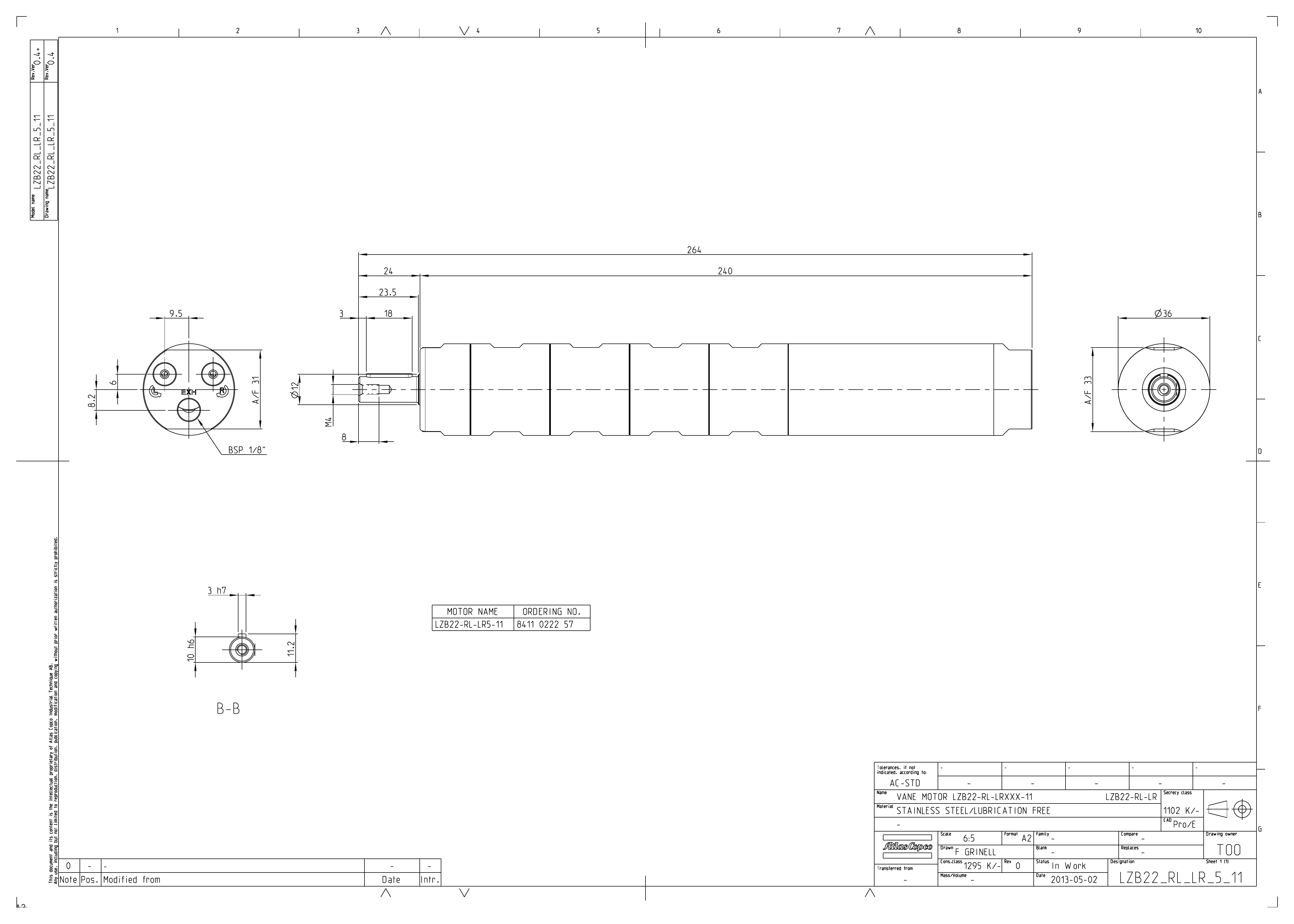Atlas Copco LZB22-RL-LR5-11 dimensional drawing
