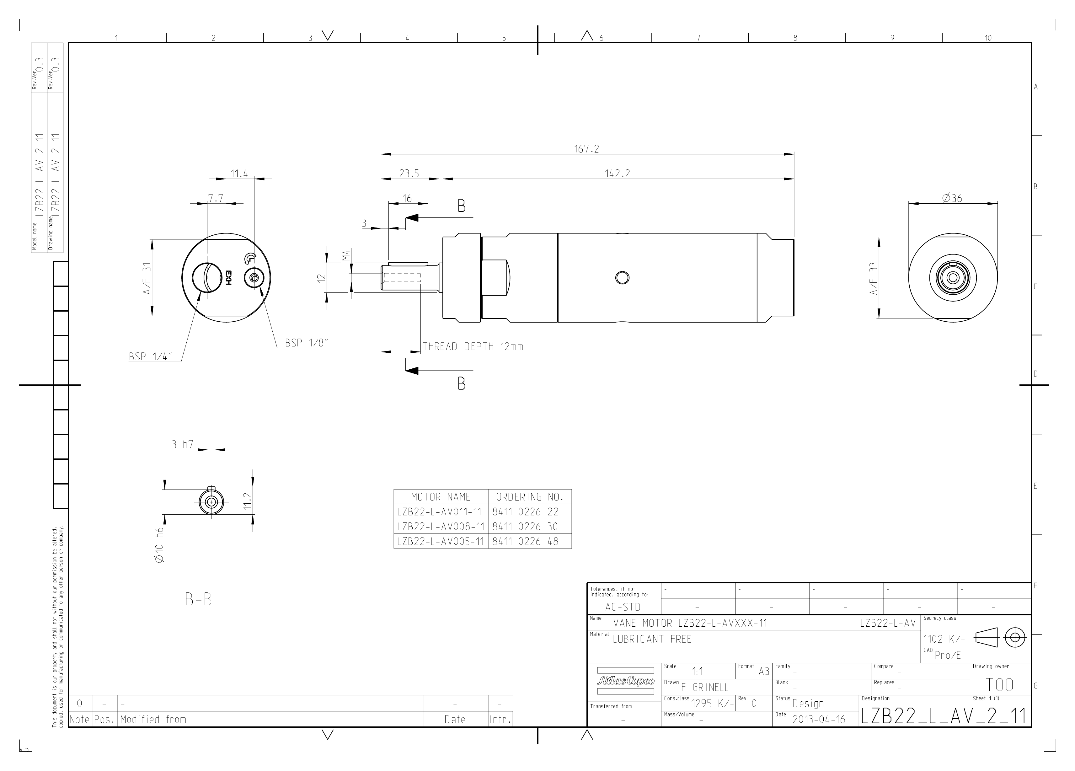 Atlas Copco LZB22-L-AV011-11 dimensional drawing