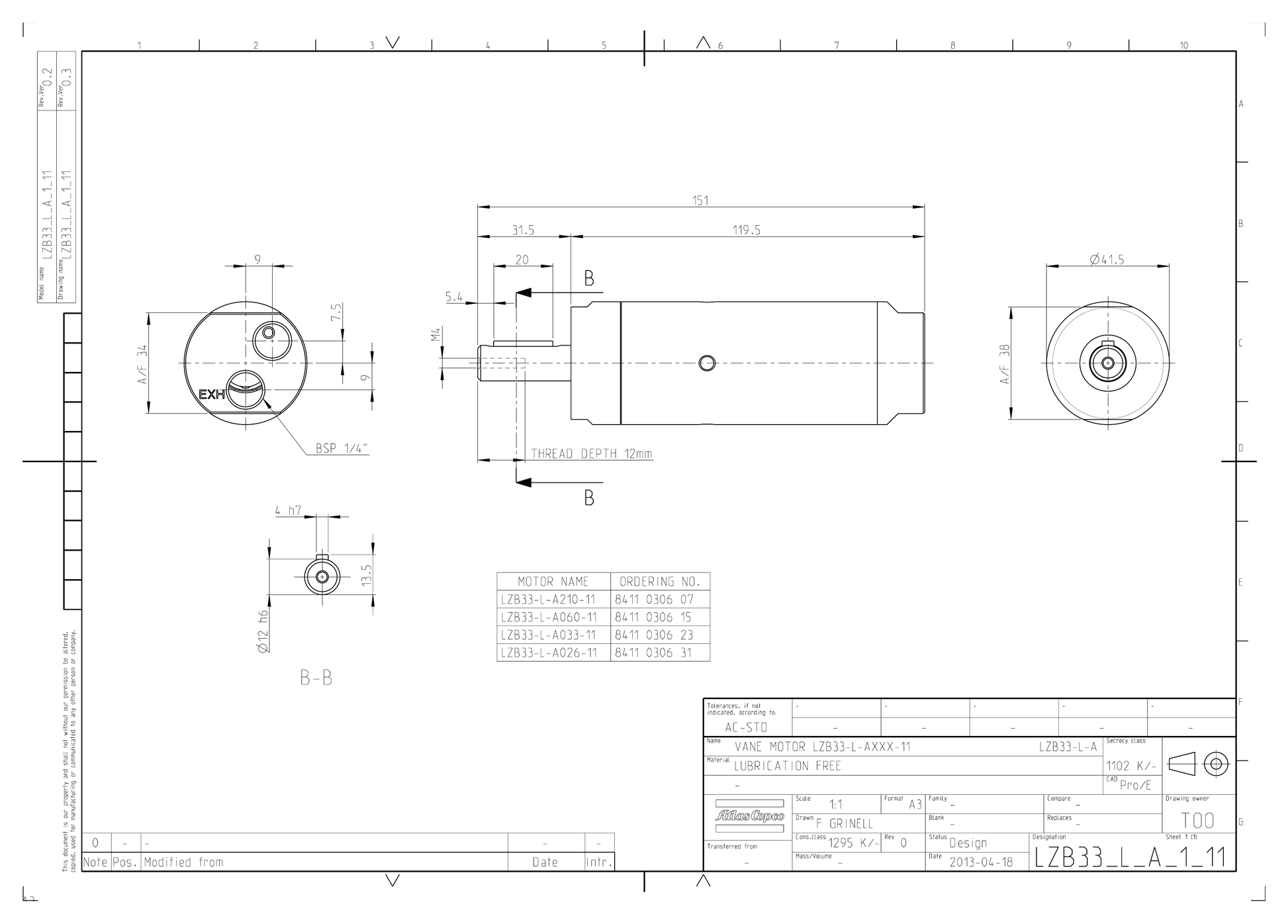 Atlas Copco LZB33-L-A060-11 dimensional drawing