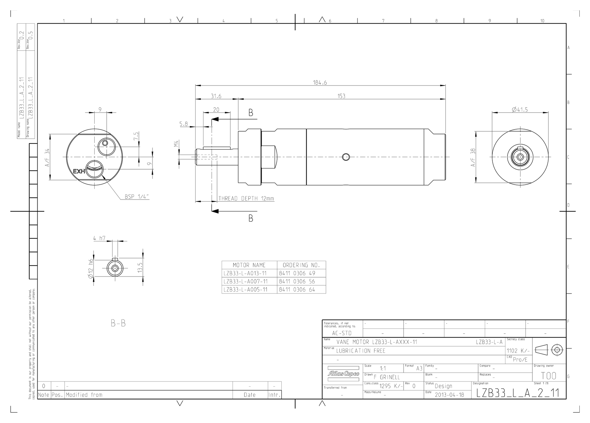 Atlas Copco LZB33-L-A007-11 dimensional drawing