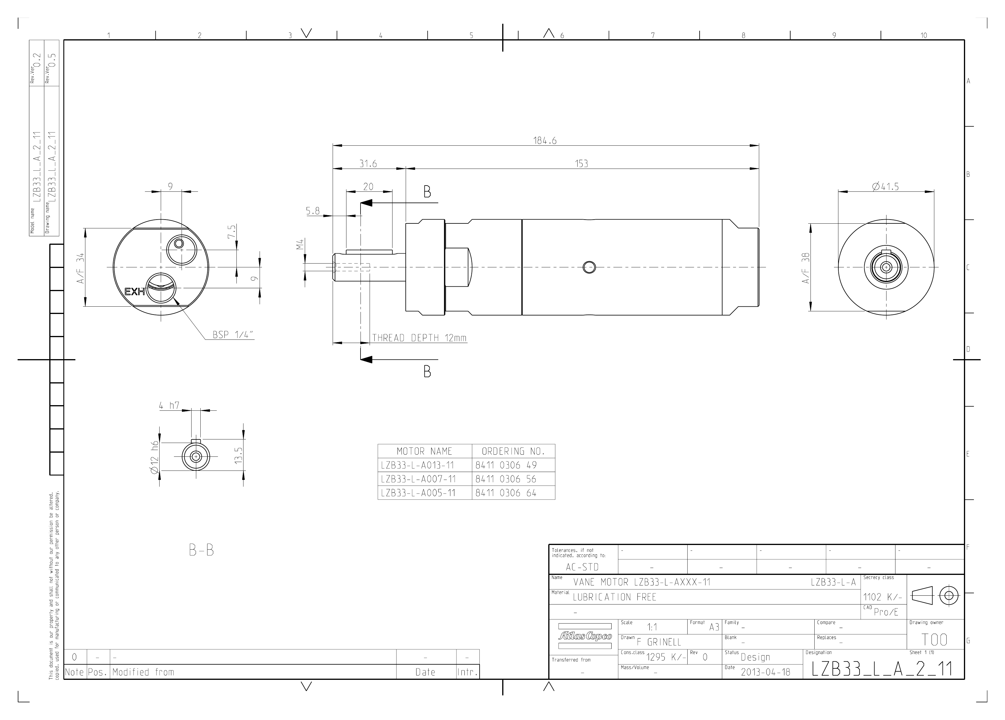 Atlas Copco LZB33-L-A007-11 dimensional drawing