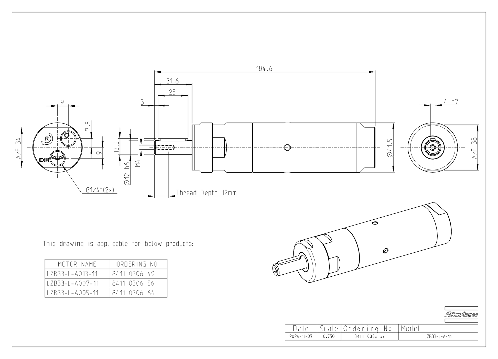 Atlas Copco LZB33-L-A005-11 dimensional drawing