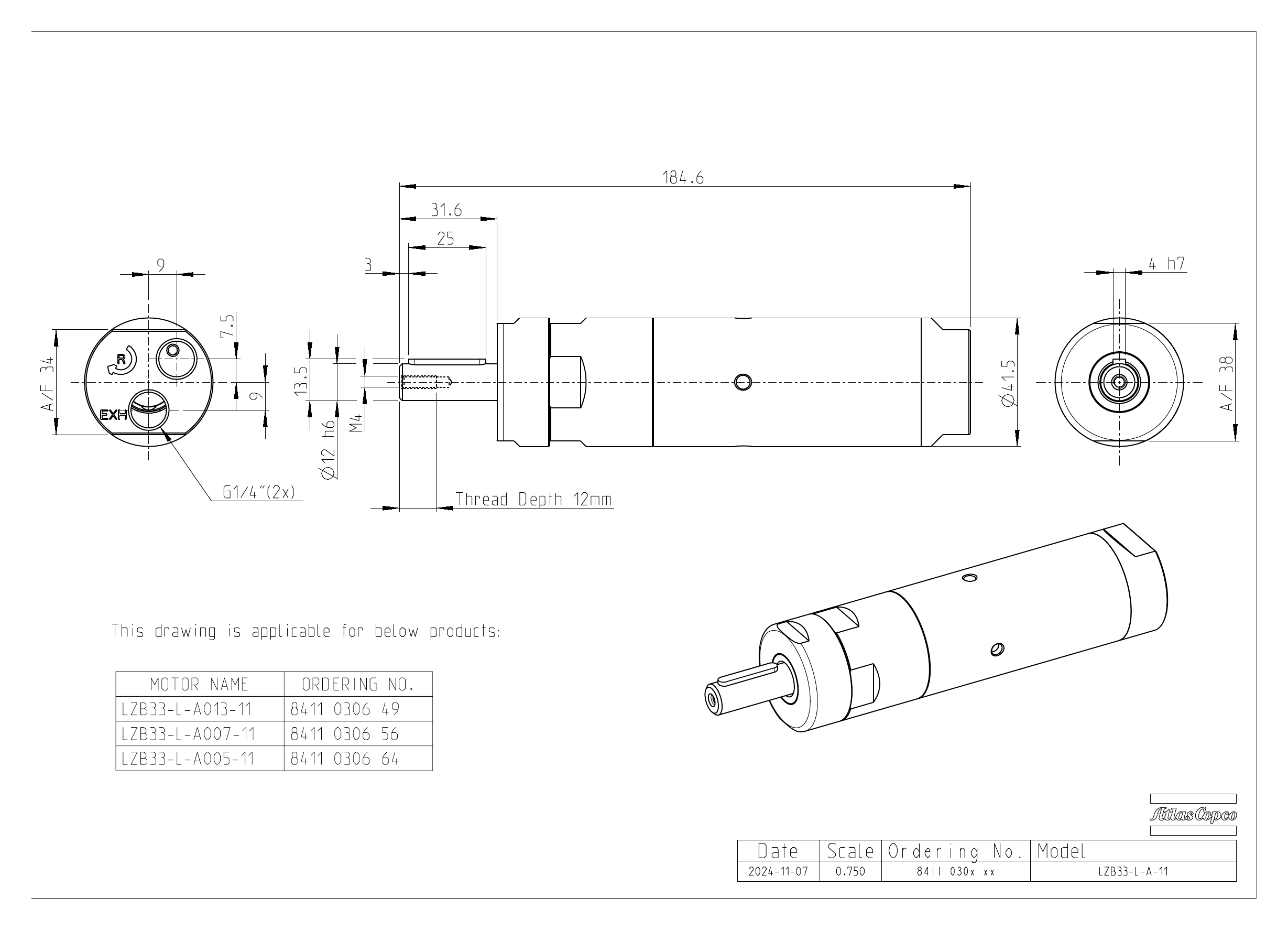 Atlas Copco LZB33-L-A005-11 dimensional drawing