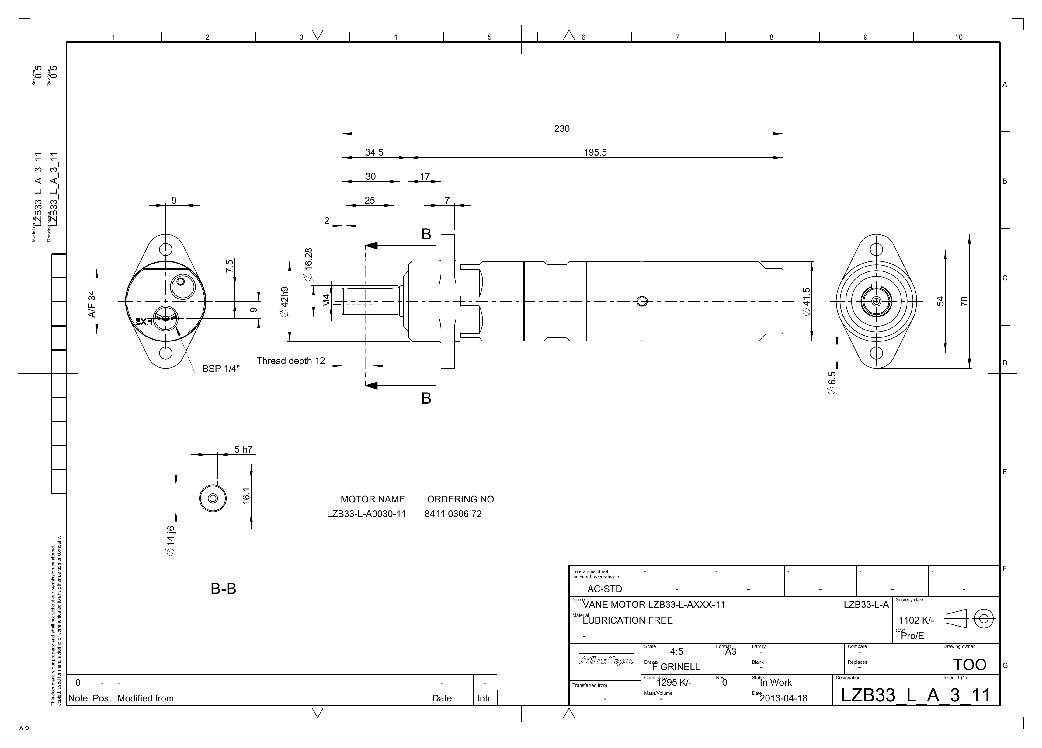 Atlas Copco LZB33-L-A0030-11 dimensional drawing