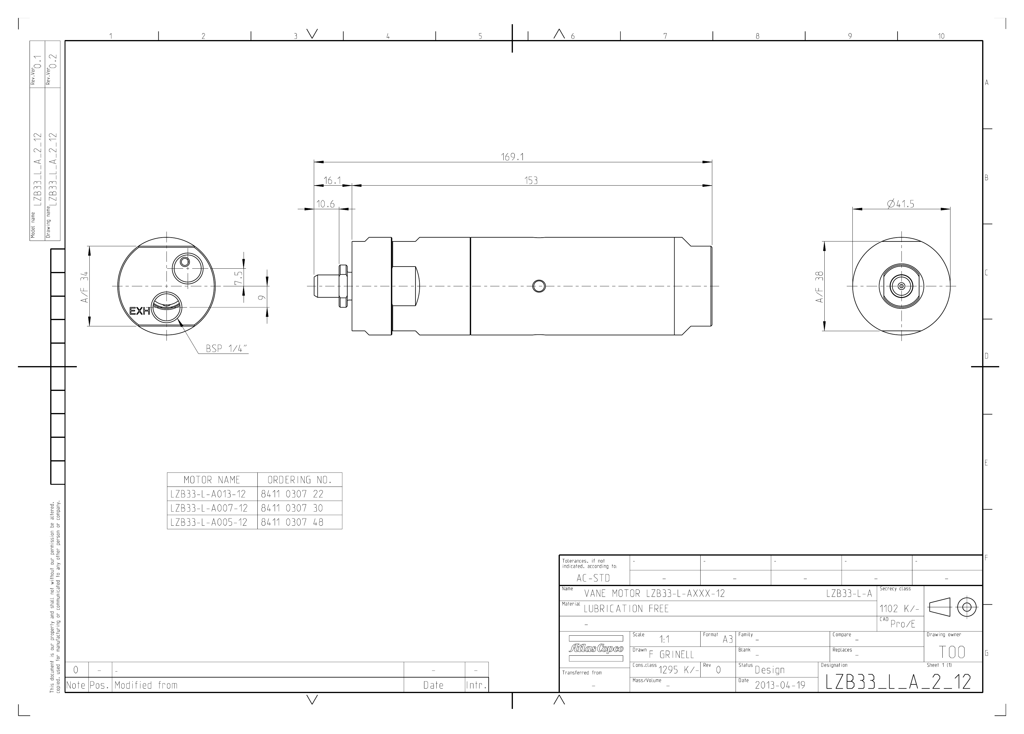 Atlas Copco LZB33-L-A013-12 dimensional drawing