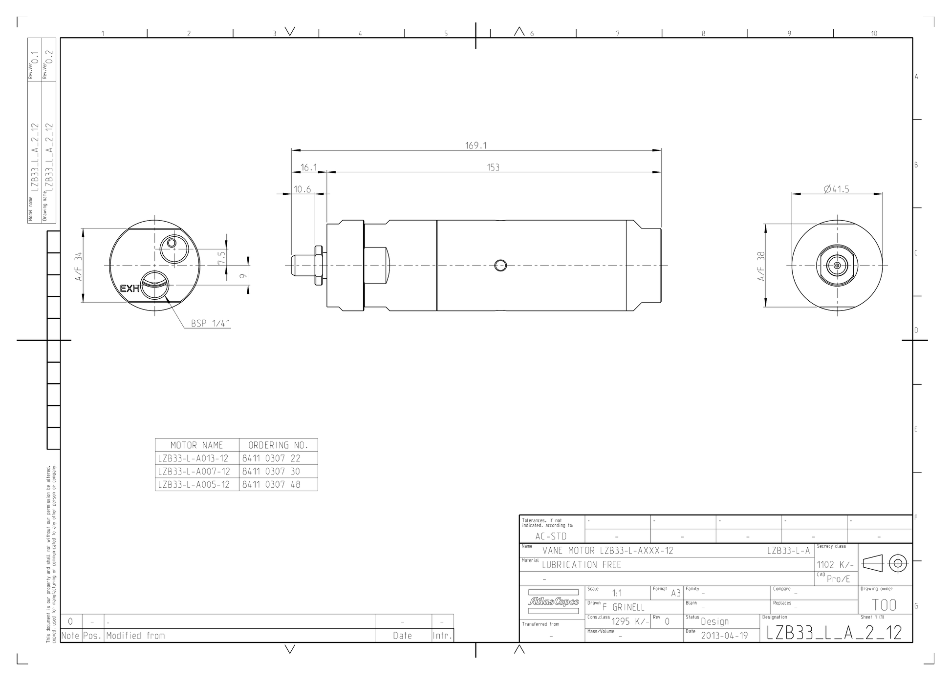 Atlas Copco LZB33-L-A005-12 dimensional drawing