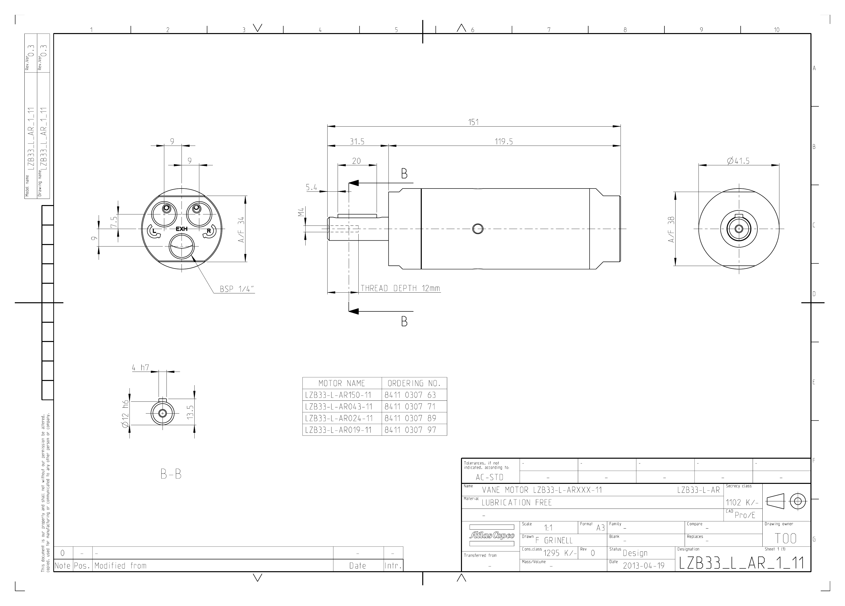 Atlas Copco LZB33-L-AR043-11 dimensional drawing