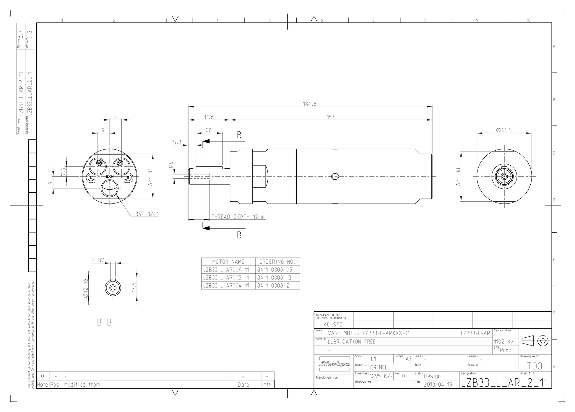 Atlas Copco LZB33-L-AR009-11 dimensional drawing