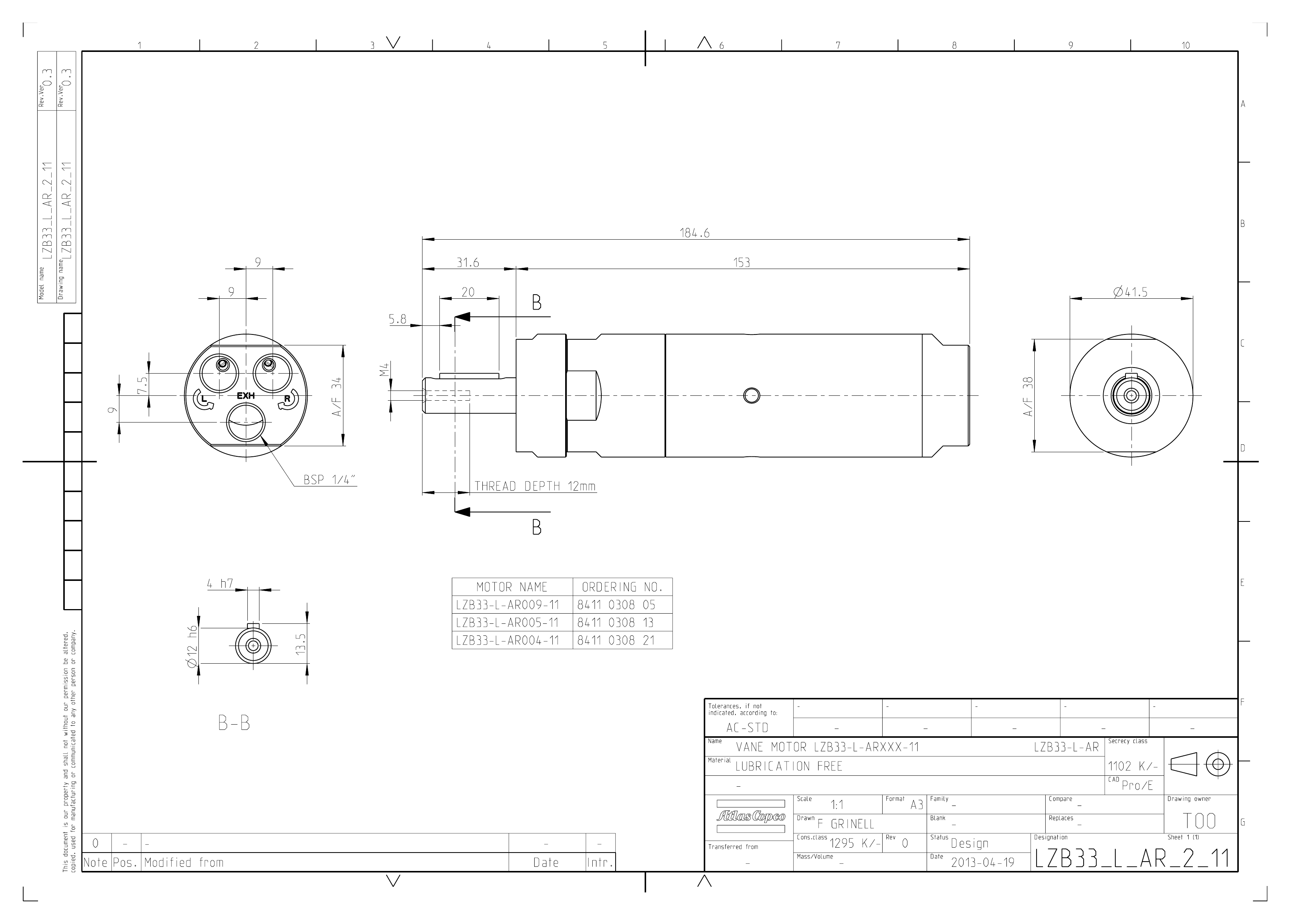 Atlas Copco LZB33-L-AR005-11 dimensional drawing