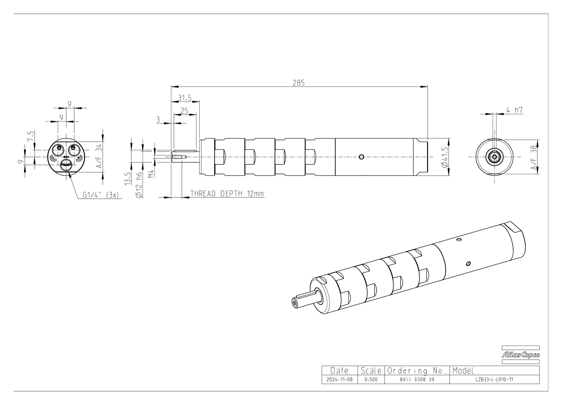 Atlas Copco LZB33-L-LR10-11 dimensional drawing