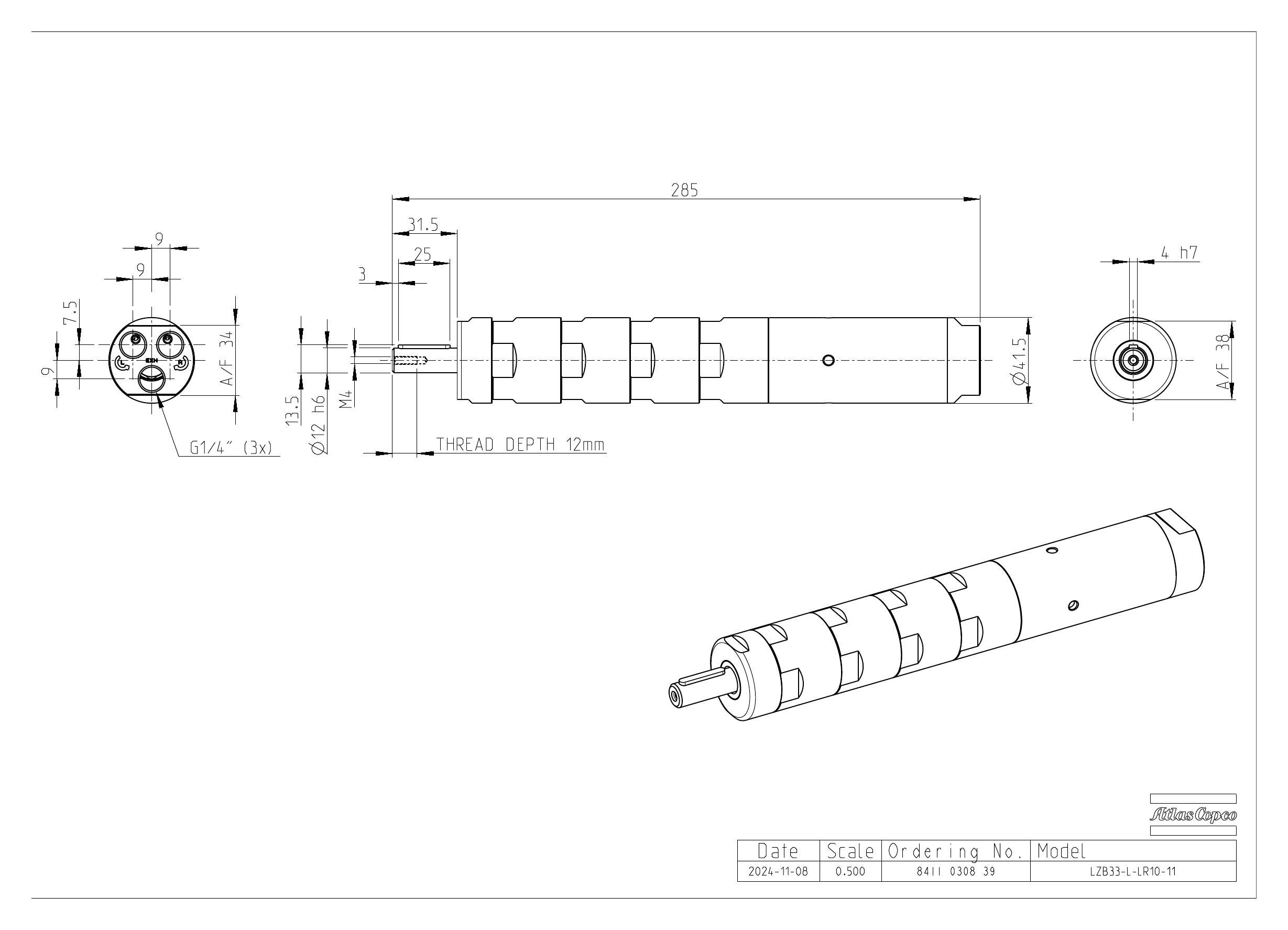 Atlas Copco LZB33-L-LR10-11 dimensional drawing