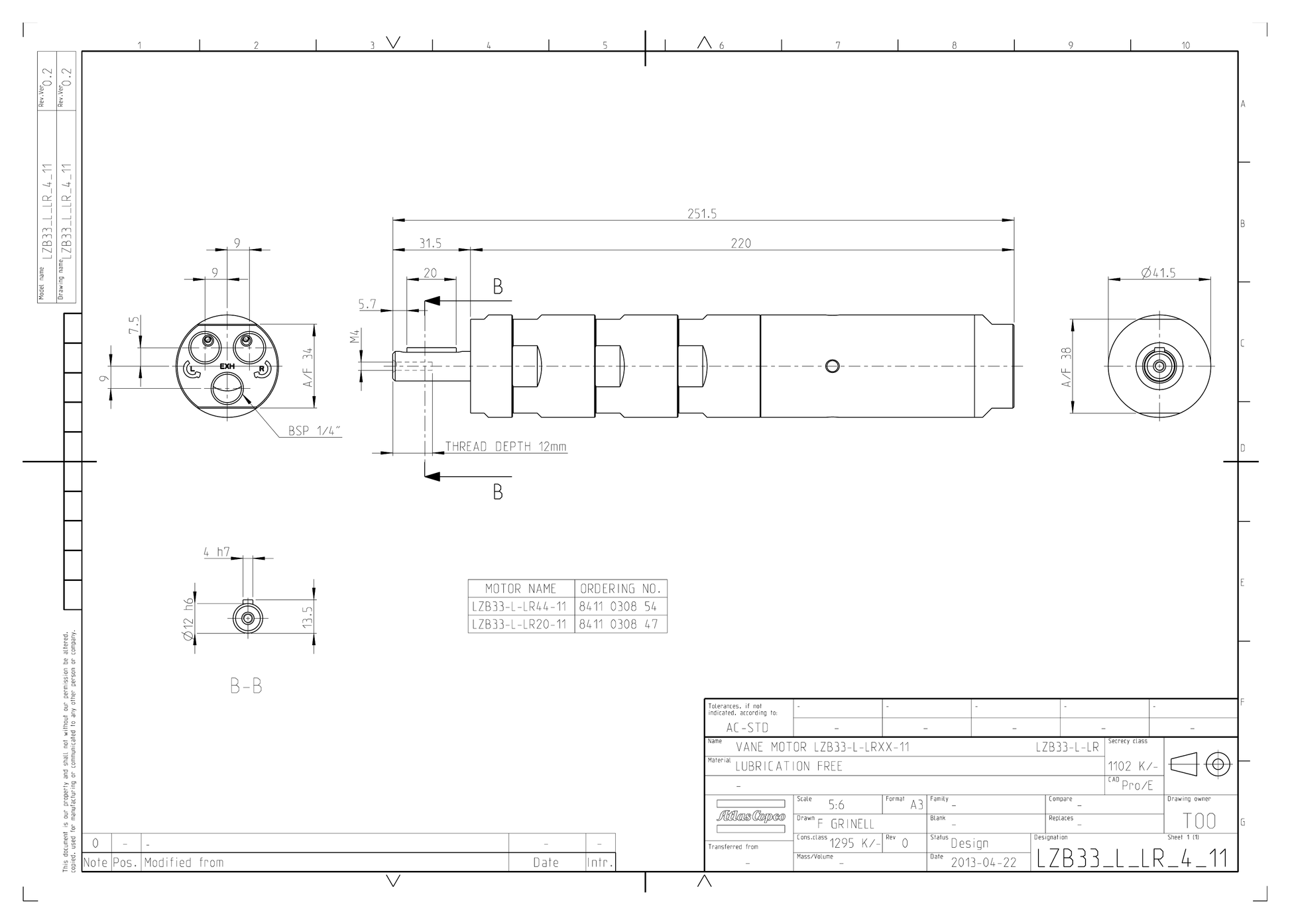 Atlas Copco LZB33-L-LR20-11 dimensional drawing