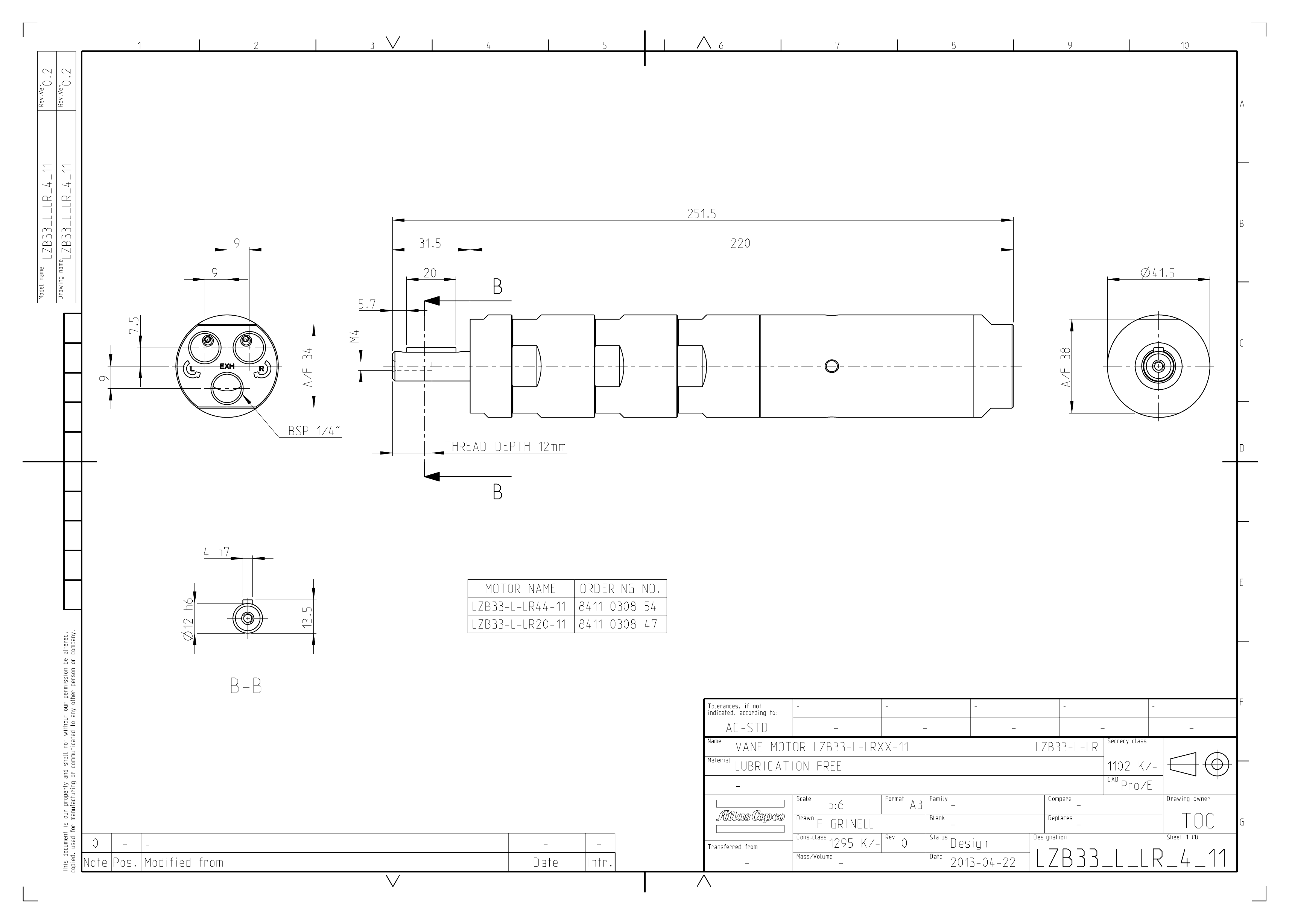 Atlas Copco LZB33-L-LR44-11 dimensional drawing