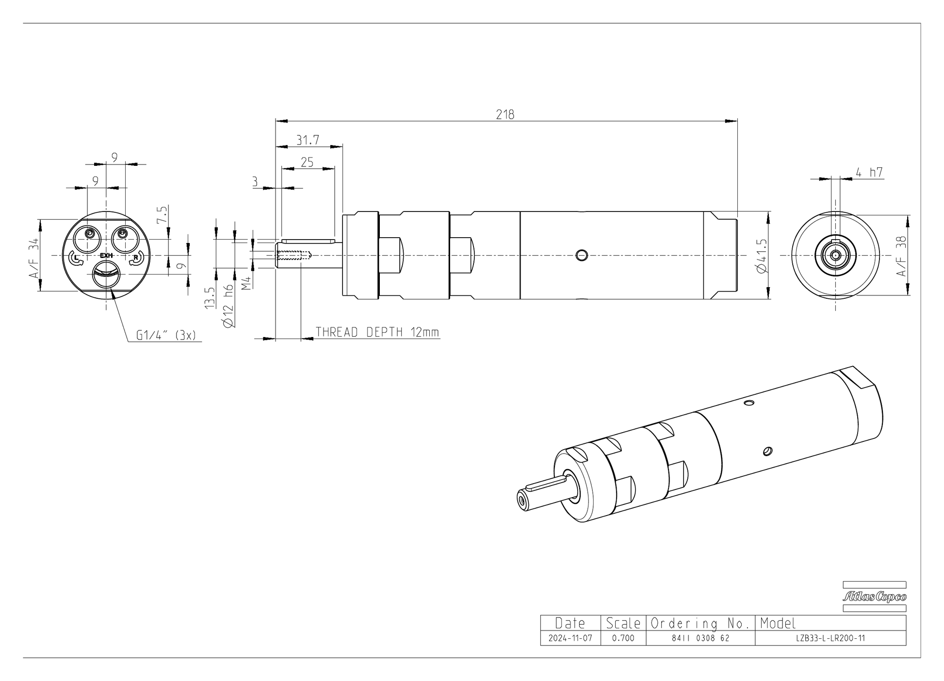 Atlas Copco LZB33-L-LR200-11 dimensional drawing