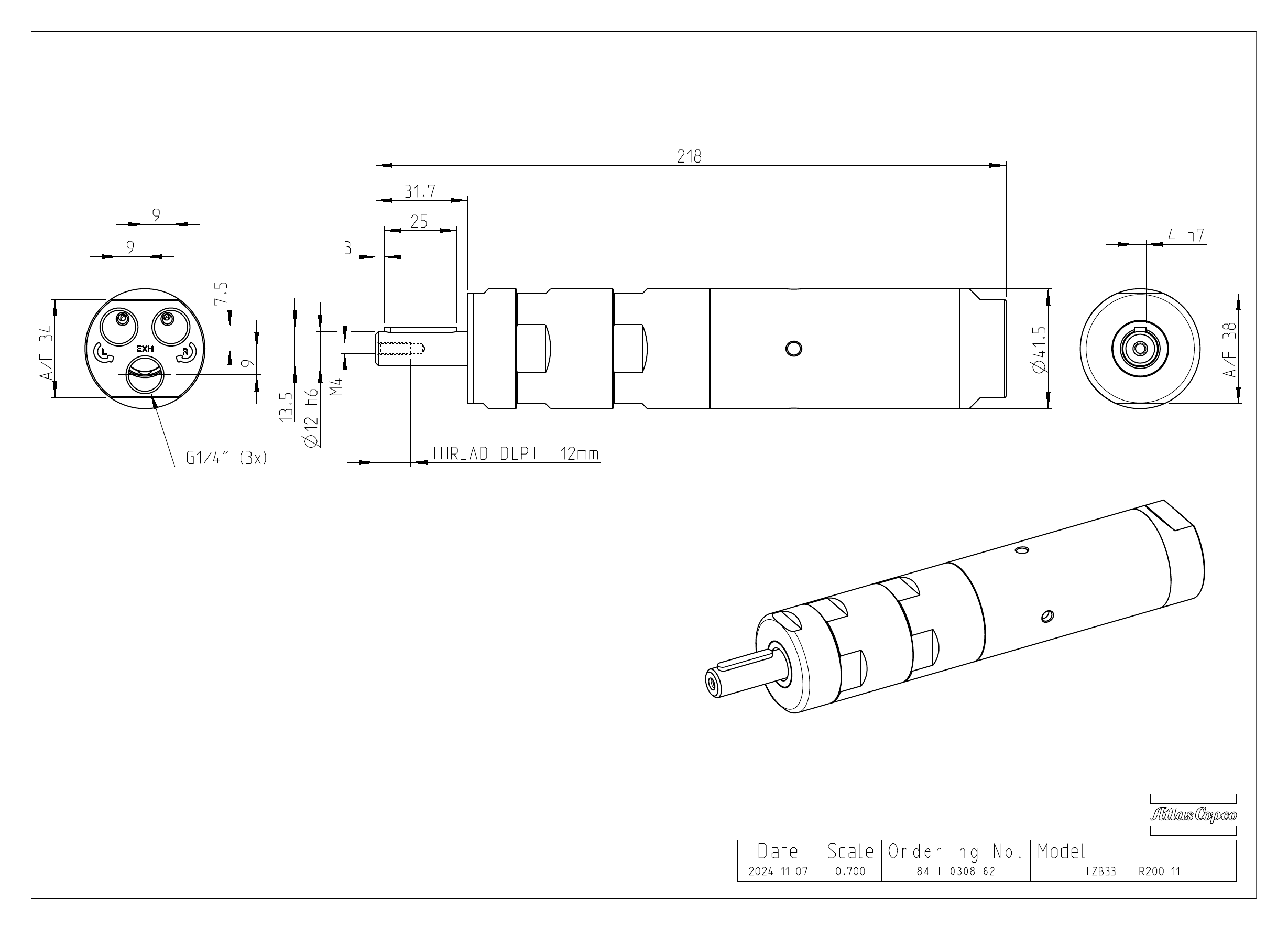 Atlas Copco LZB33-L-LR200-11 dimensional drawing