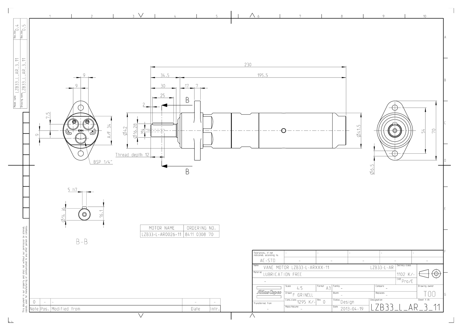 Atlas Copco LZB33-L-AR0026-11 dimensional drawing