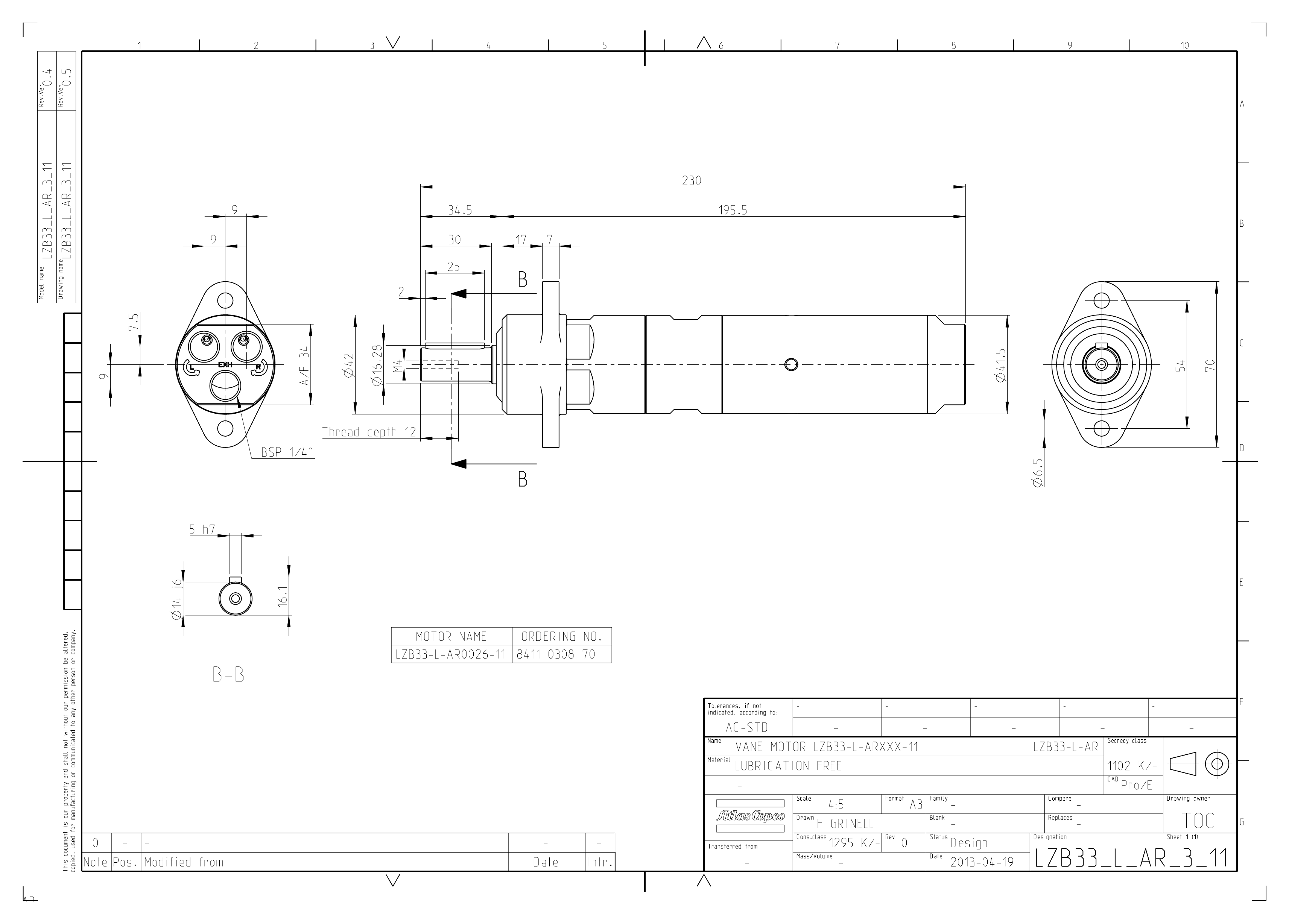 Atlas Copco LZB33-L-AR0026-11 dimensional drawing