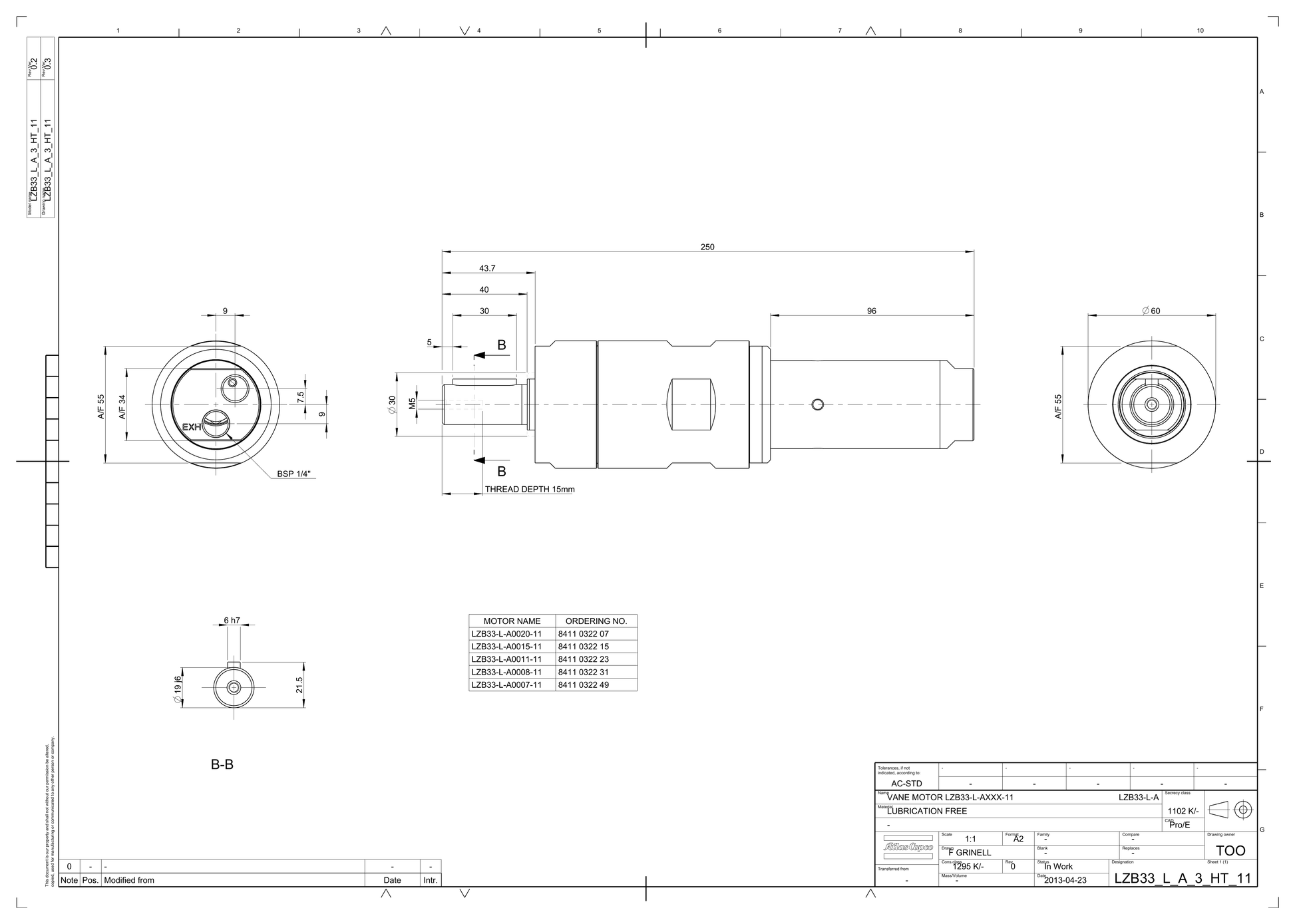 Atlas Copco LZB33-L-A0020-11 dimensional drawing