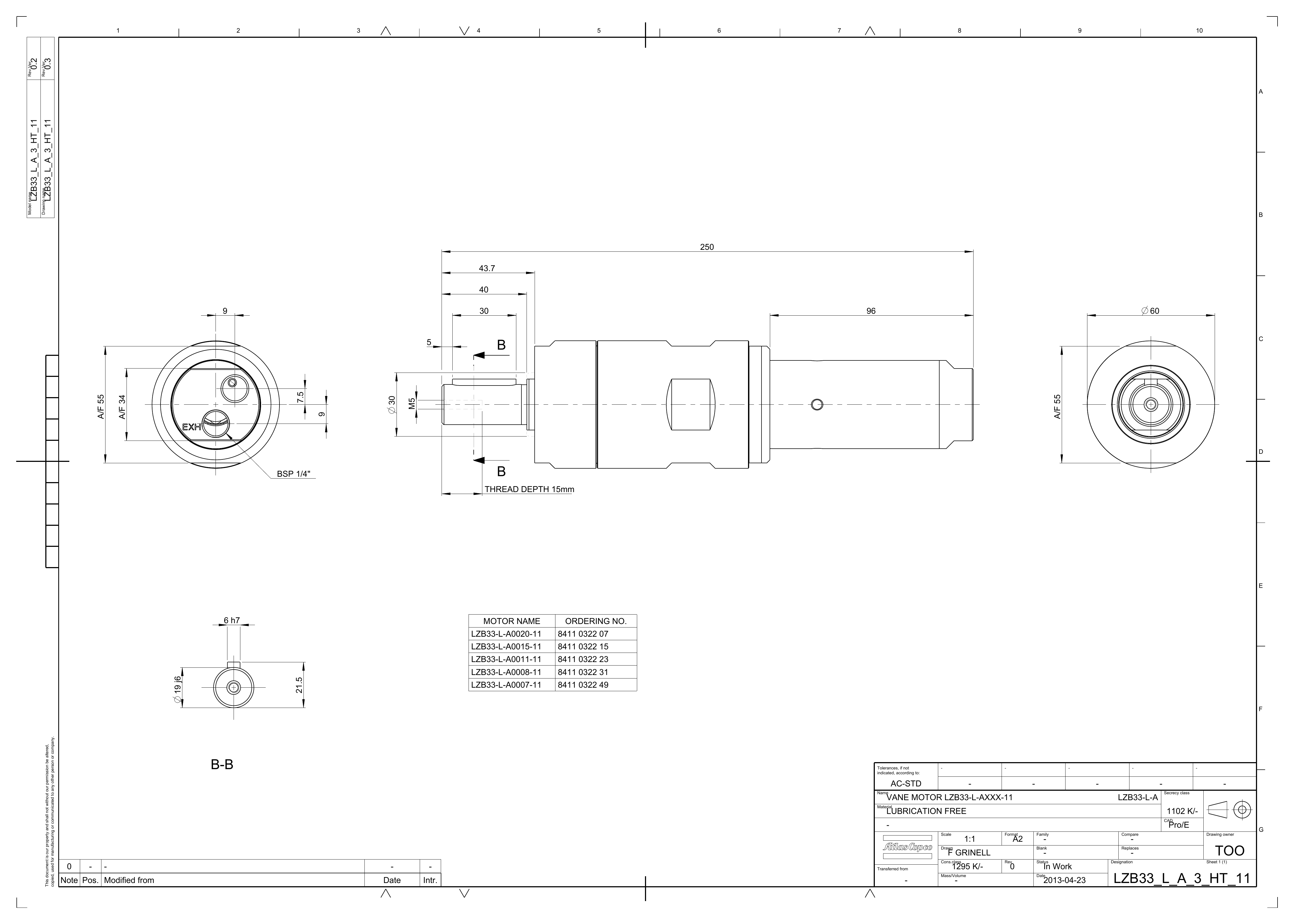 Atlas Copco LZB33-L-A0015-11 dimensional drawing