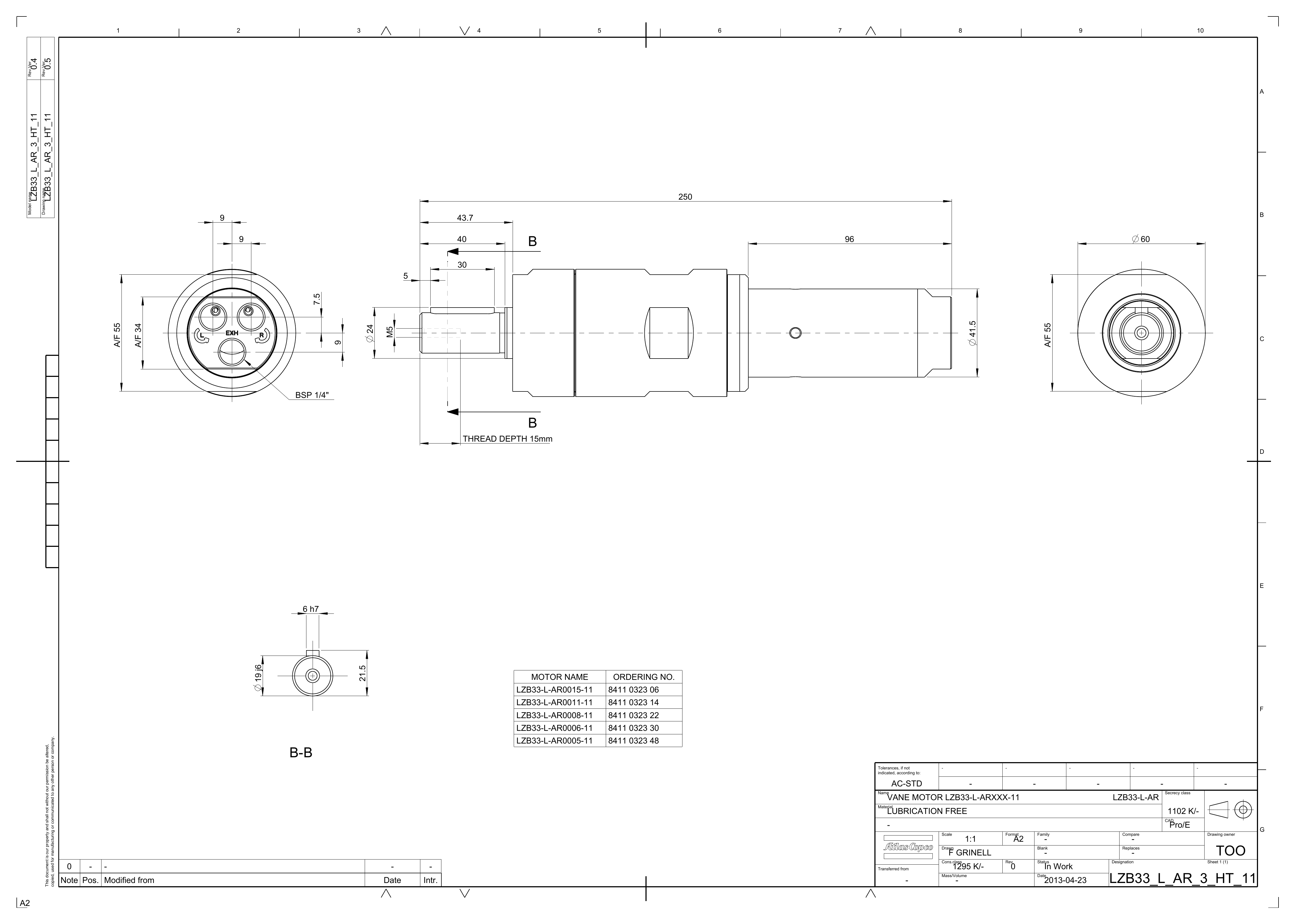 Atlas Copco LZB33-L-AR0008-11 dimensional drawing