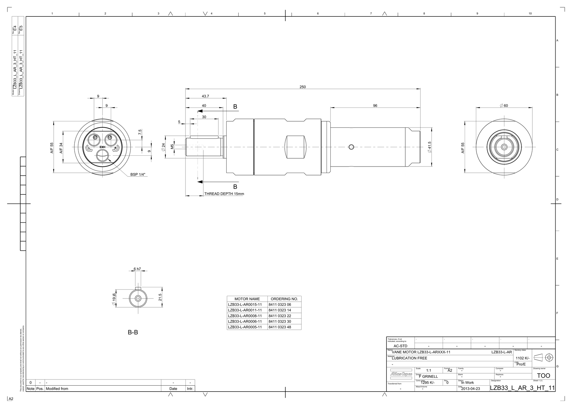 Atlas Copco LZB33-L-AR0006-11 dimensional drawing