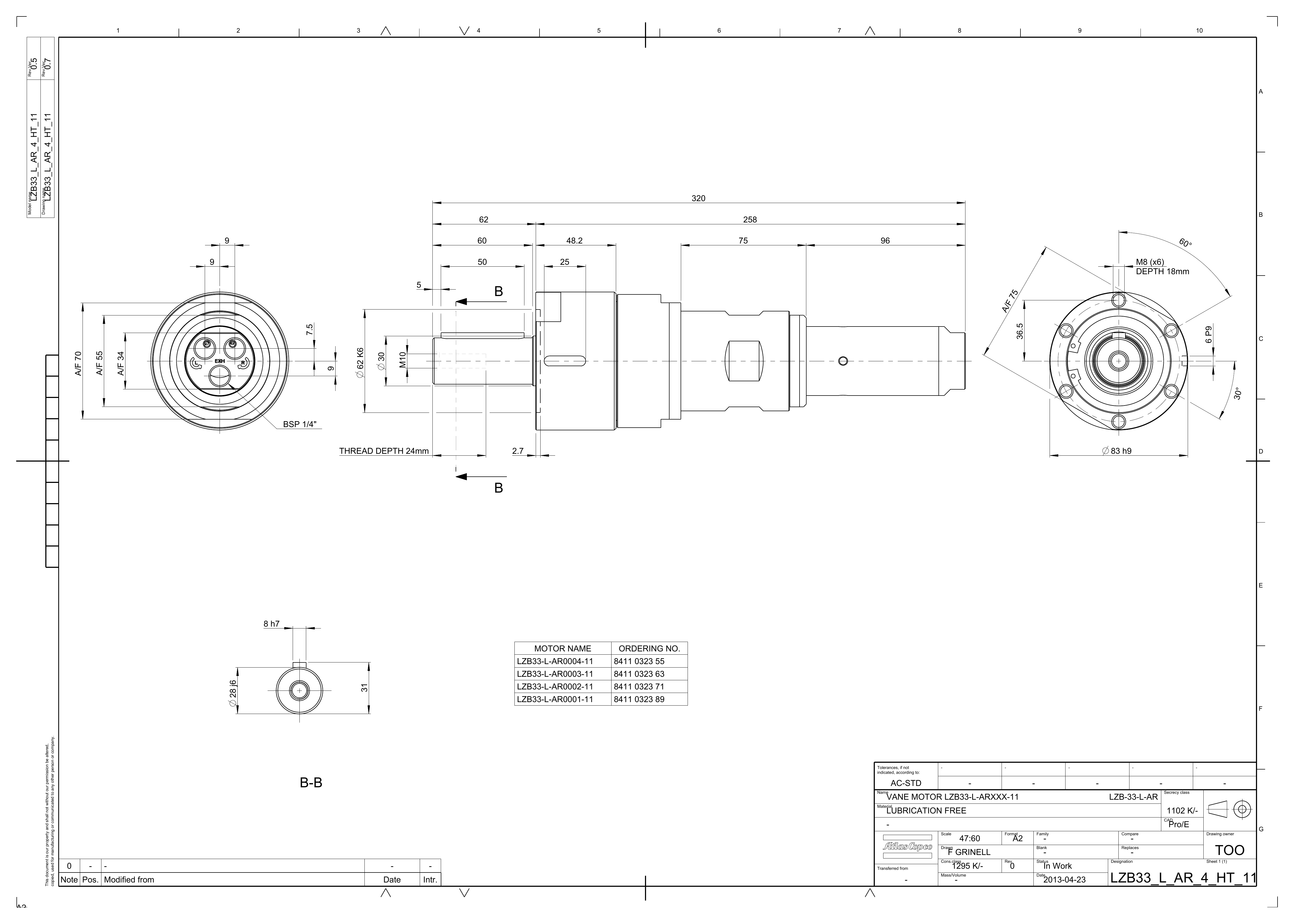 Atlas Copco LZB33-L-AR0003-11 dimensional drawing