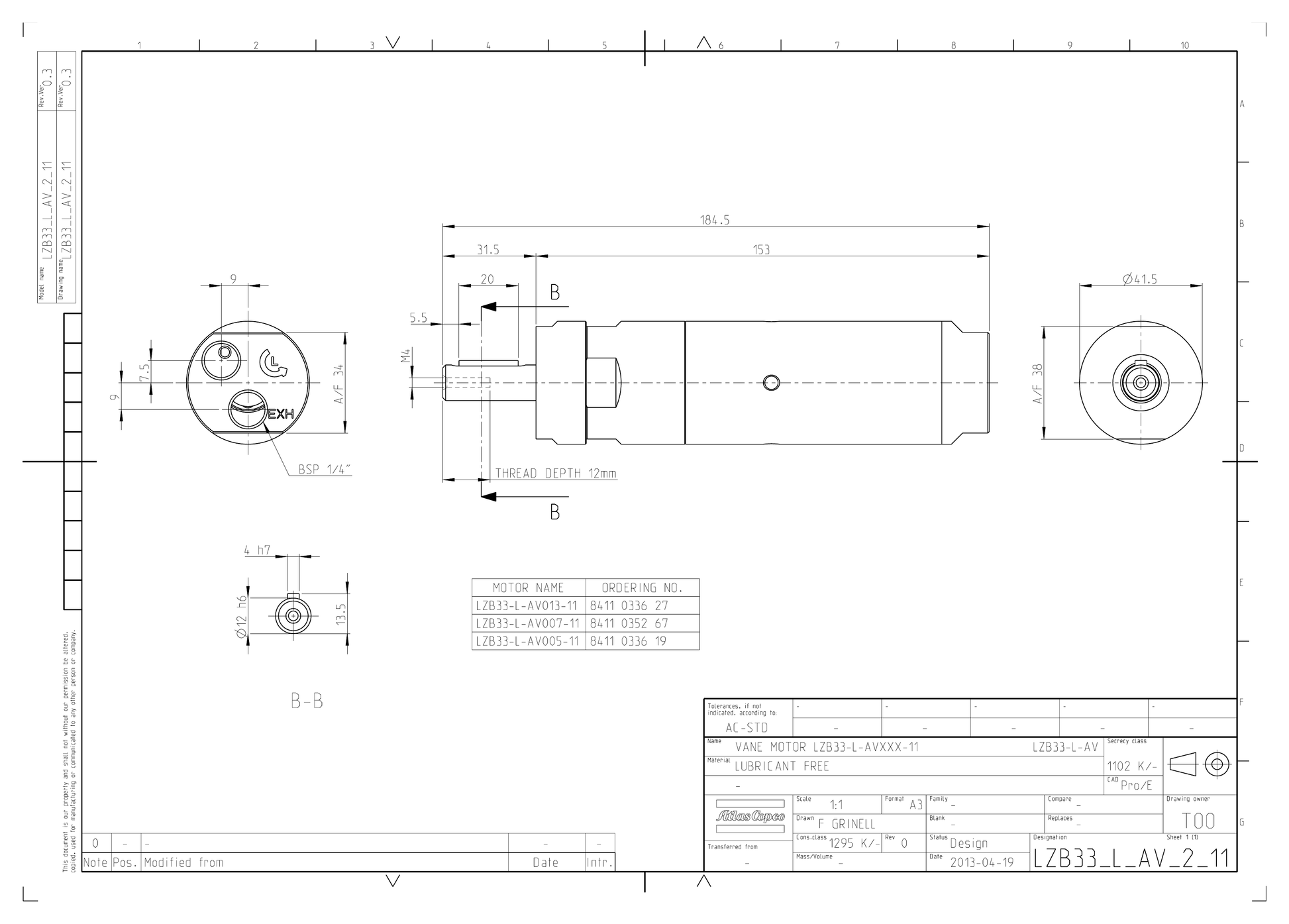Atlas Copco LZB33-L-AV005-11 dimensional drawing