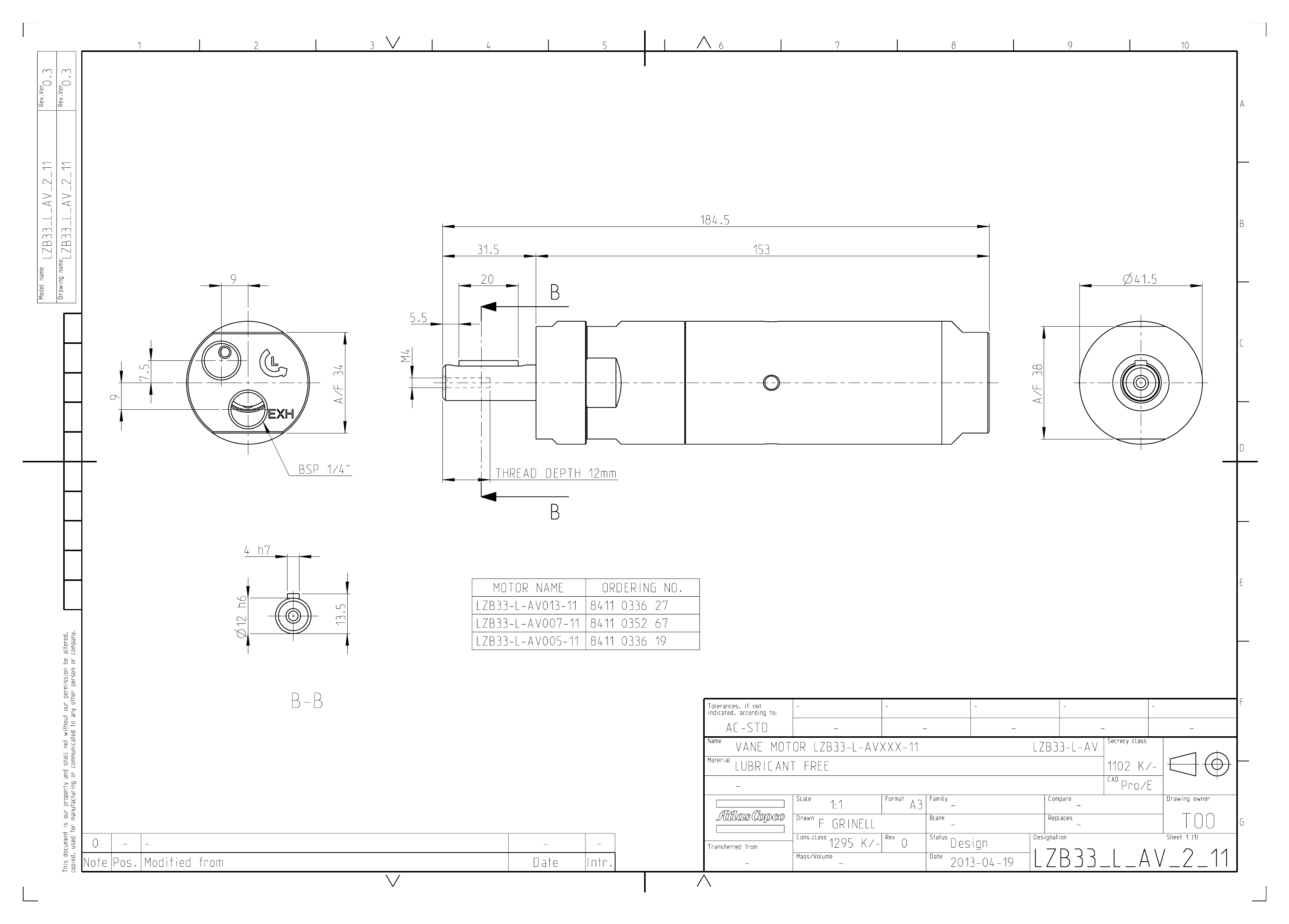 Atlas Copco LZB33-L-AV013-11 dimensional drawing