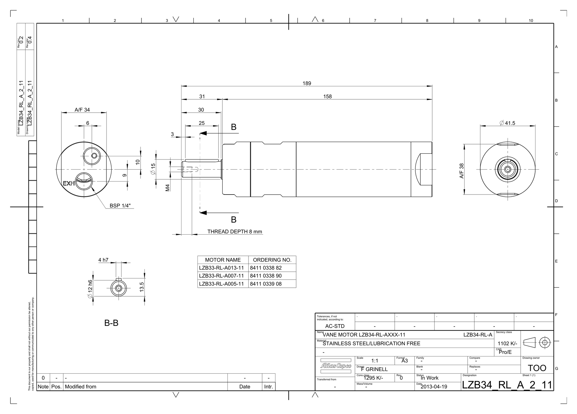 Atlas Copco LZB34-RL-A013-11 dimensional drawing