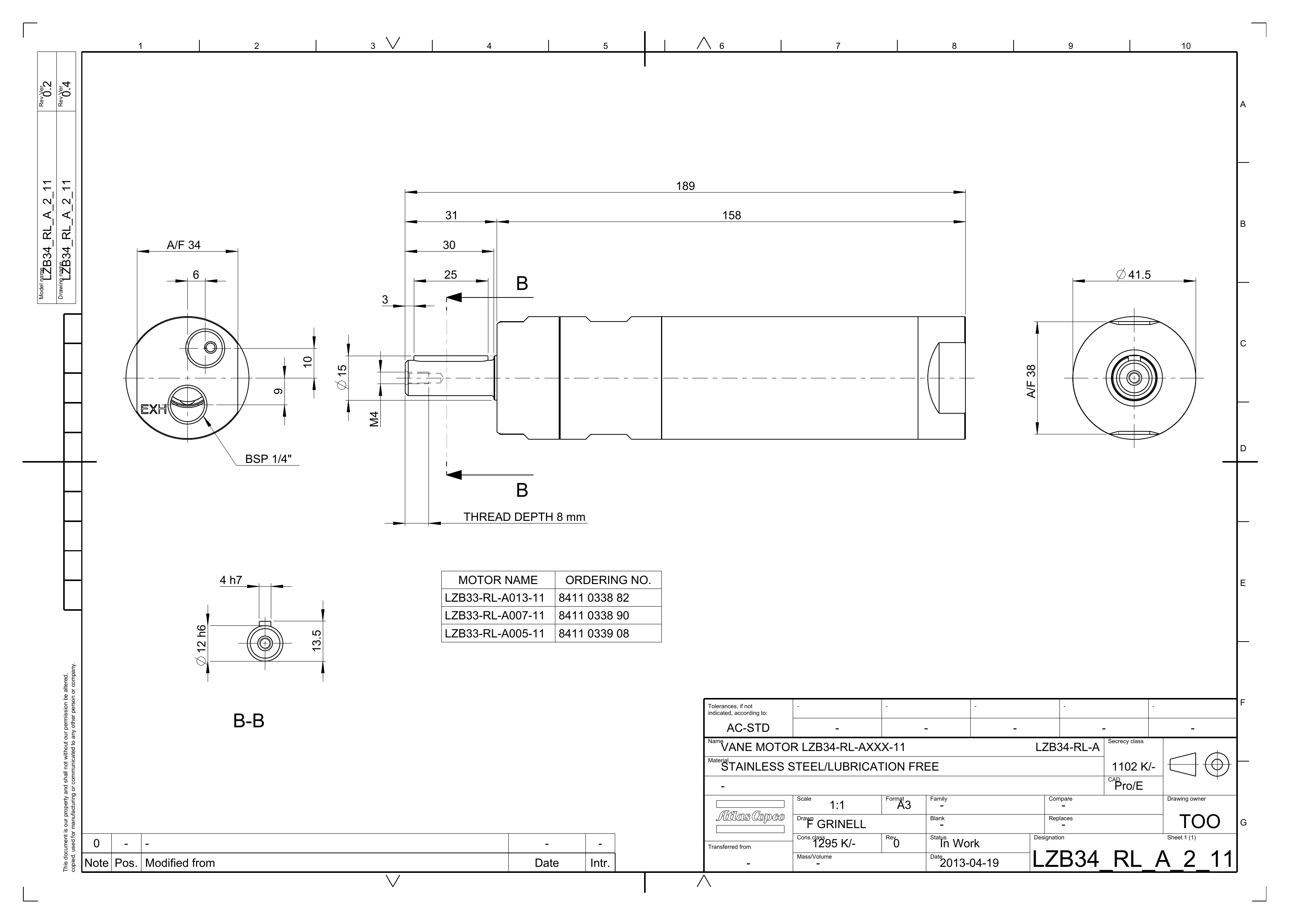 Atlas Copco LZB34-RL-A007-11 dimensional drawing