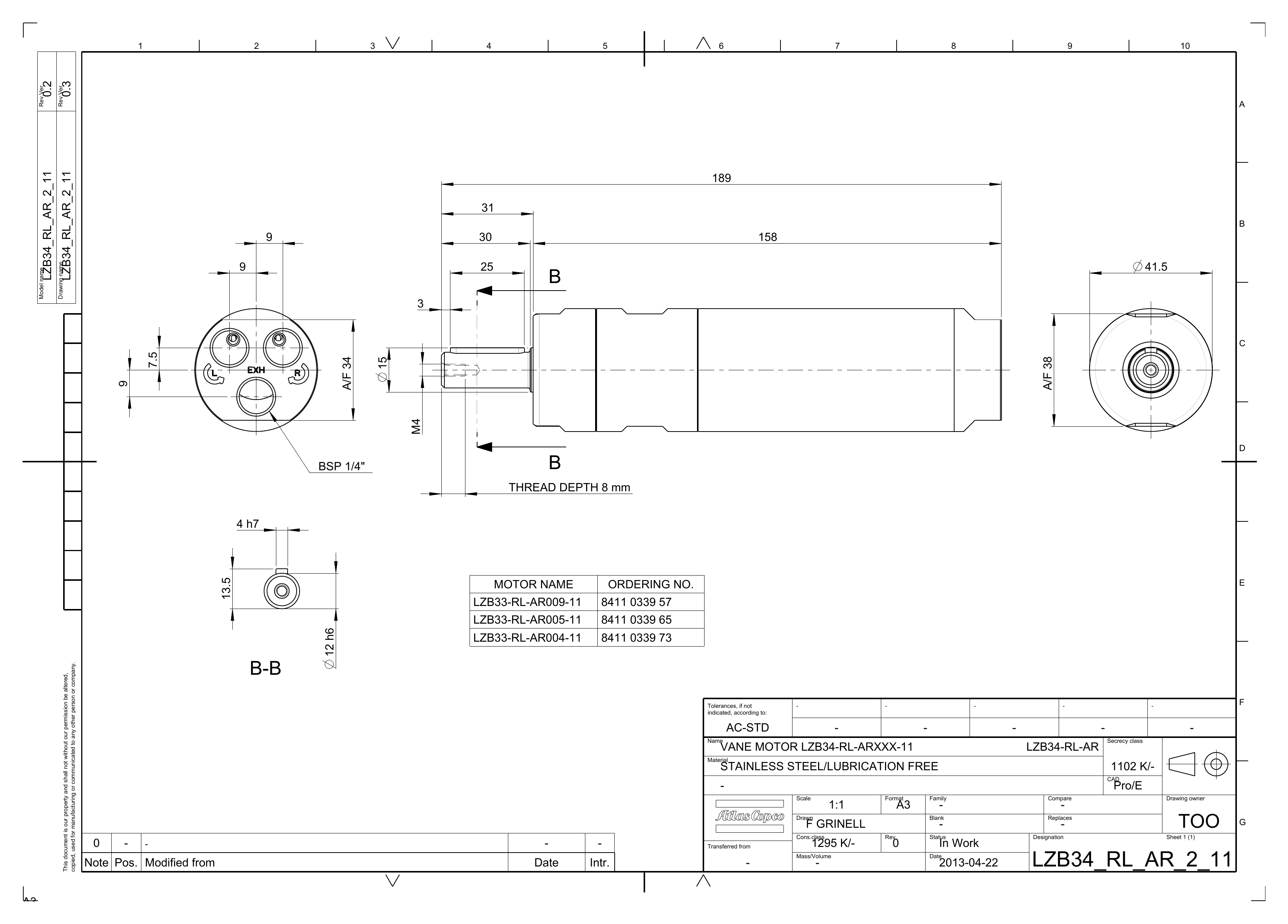 Atlas Copco LZB34-RL-AR009-11 dimensional drawing