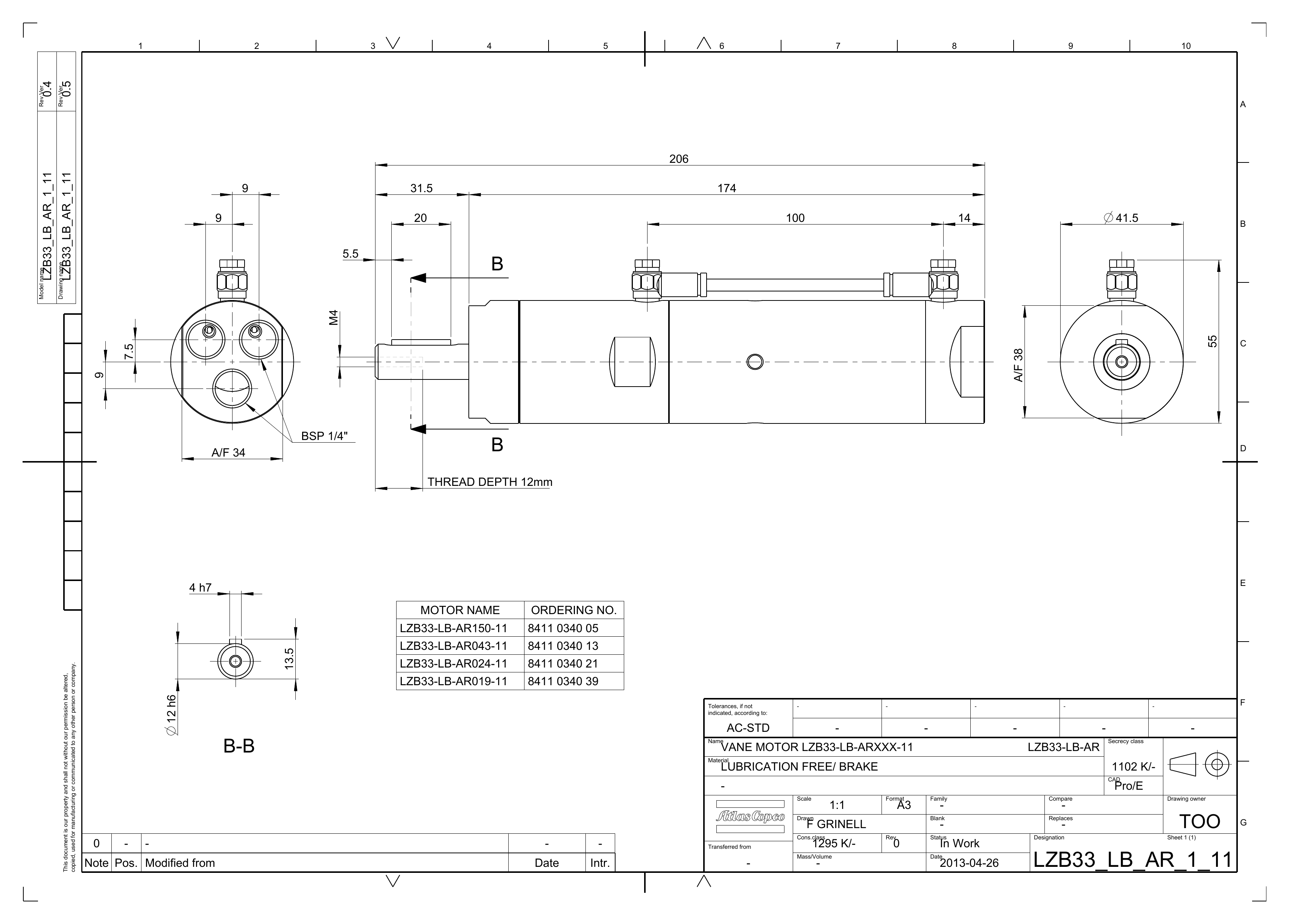 Atlas Copco LZB33-LB-AR043-11 dimensional drawing