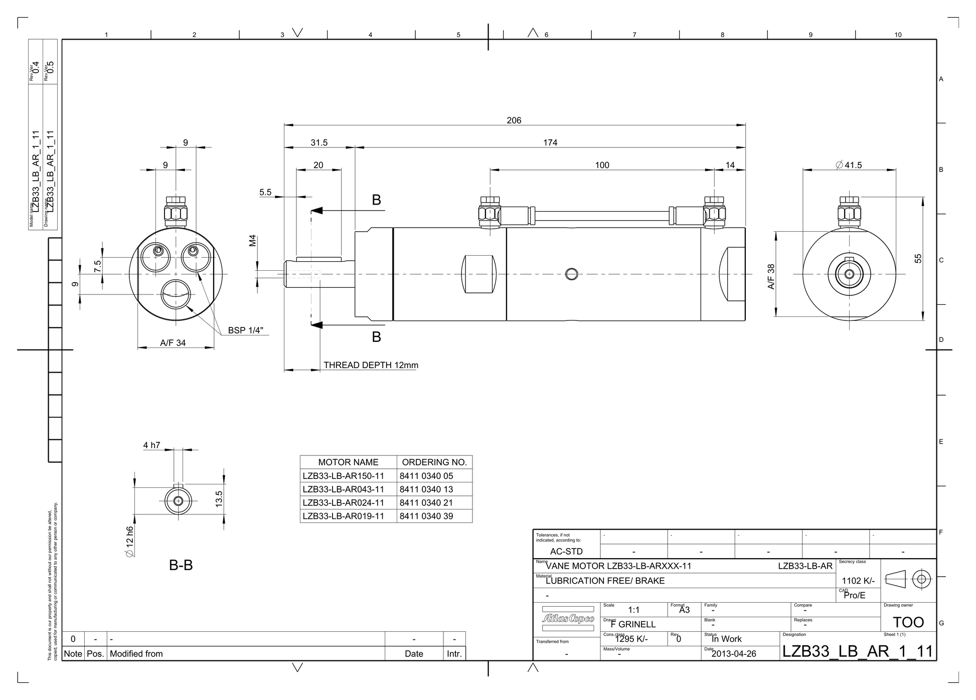 Atlas Copco LZB33-LB-AR019-11 dimensional drawing