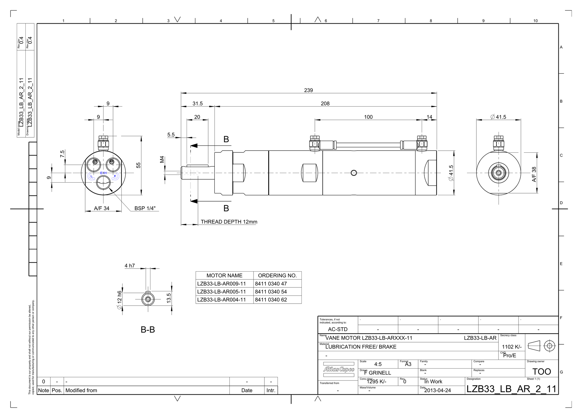 Atlas Copco LZB33-LB-AR009-11 dimensional drawing
