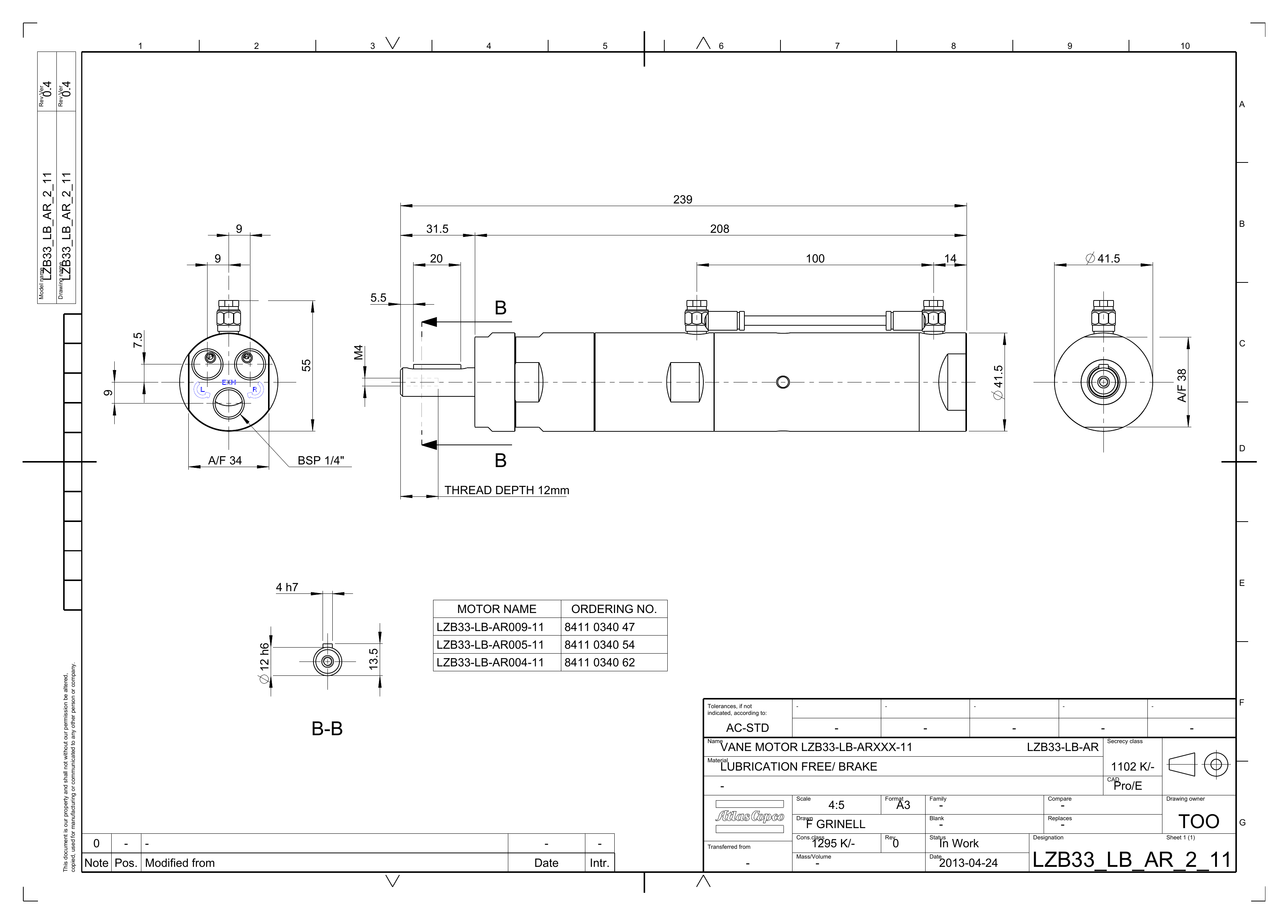 Atlas Copco LZB33-LB-AR009-11 dimensional drawing