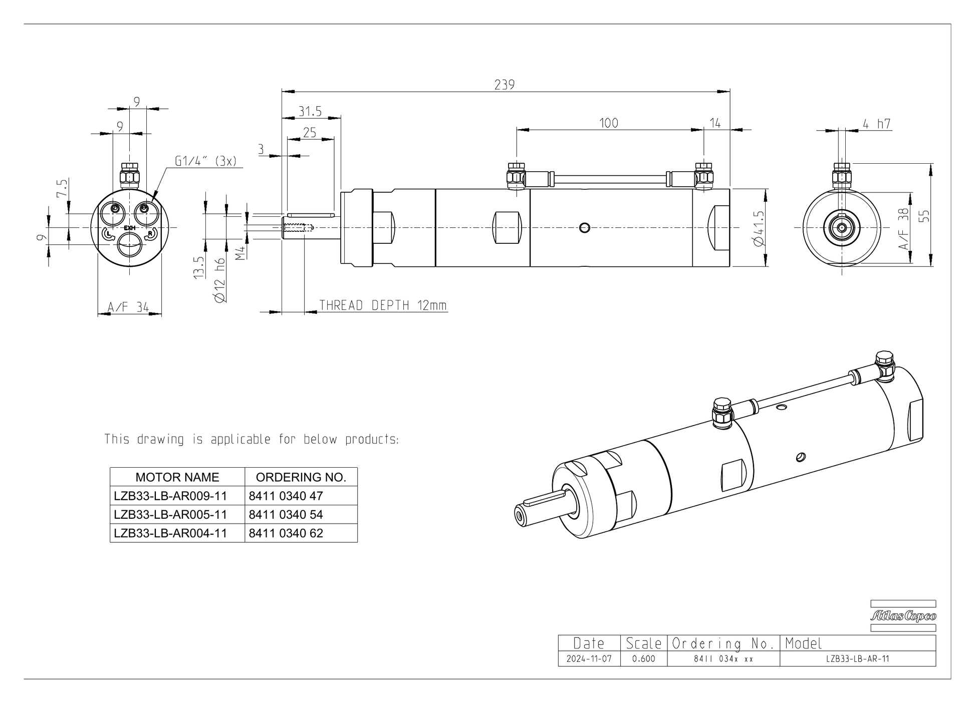 Atlas Copco LZB33-LB-AR004-11 dimensional drawing