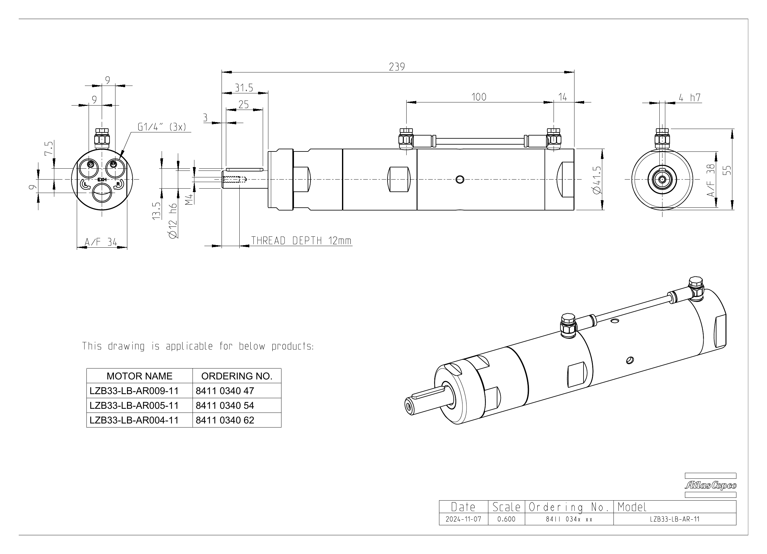 Atlas Copco LZB33-LB-AR004-11 dimensional drawing