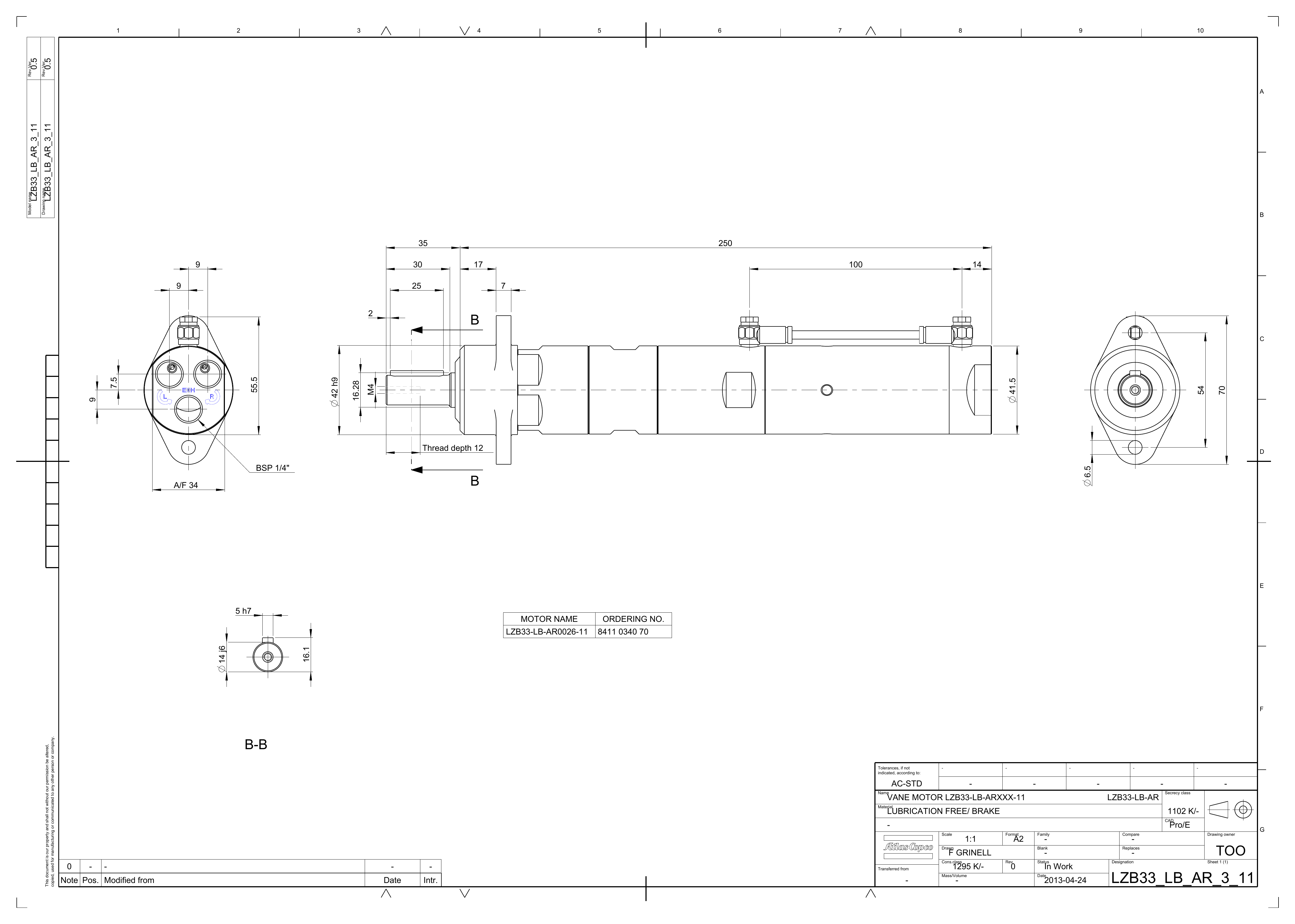 Atlas Copco LZB33-LB-AR0026-11 dimensional drawing