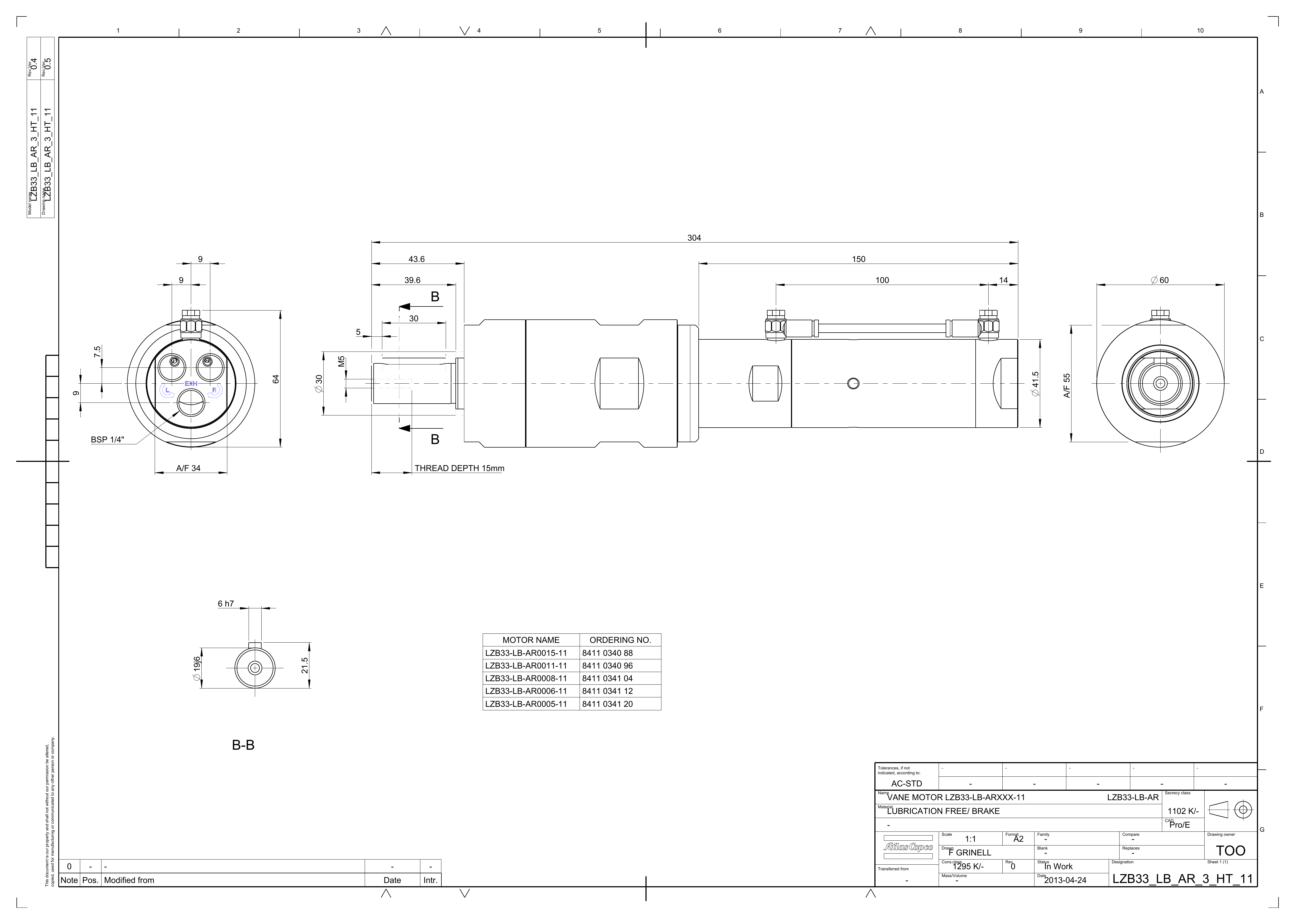 Atlas Copco LZB33-LB-AR0011-11 dimensional drawing