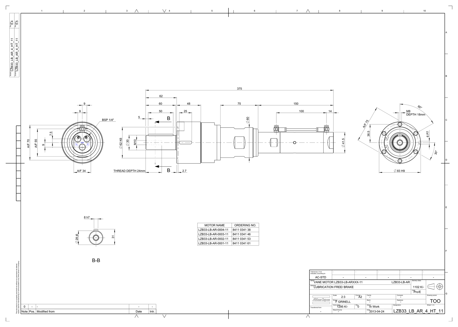 Atlas Copco LZB33-LB-AR0004-11 dimensional drawing